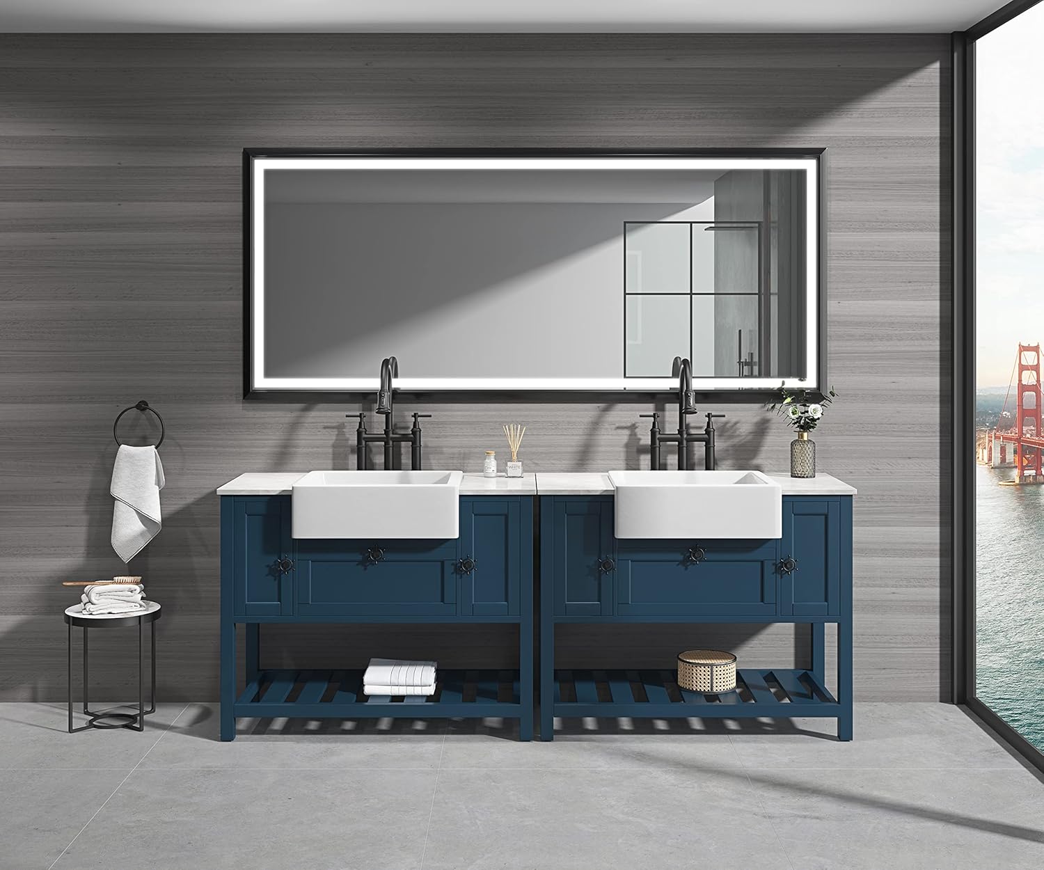 HomSof Espejo de baño LED súper brillante de 88 x 38 pulgadas con luces, espejo de marco de metal, espejo de tocador iluminado para pared, espejo