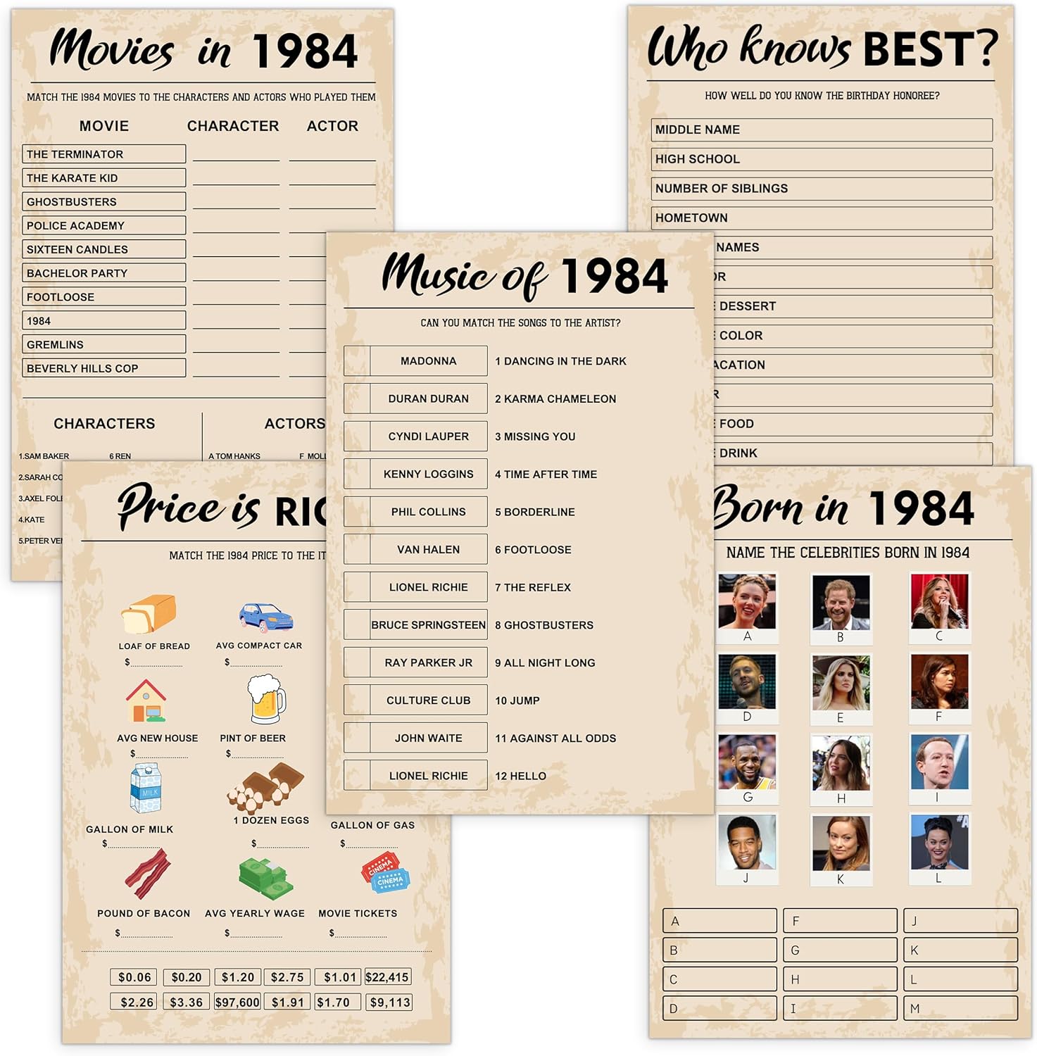 Juegos de fiesta de cumpleaños número 40, paquete de juegos nacidos en 1983, juego de 5 actividades para 10 invitados, suministros de fiesta de