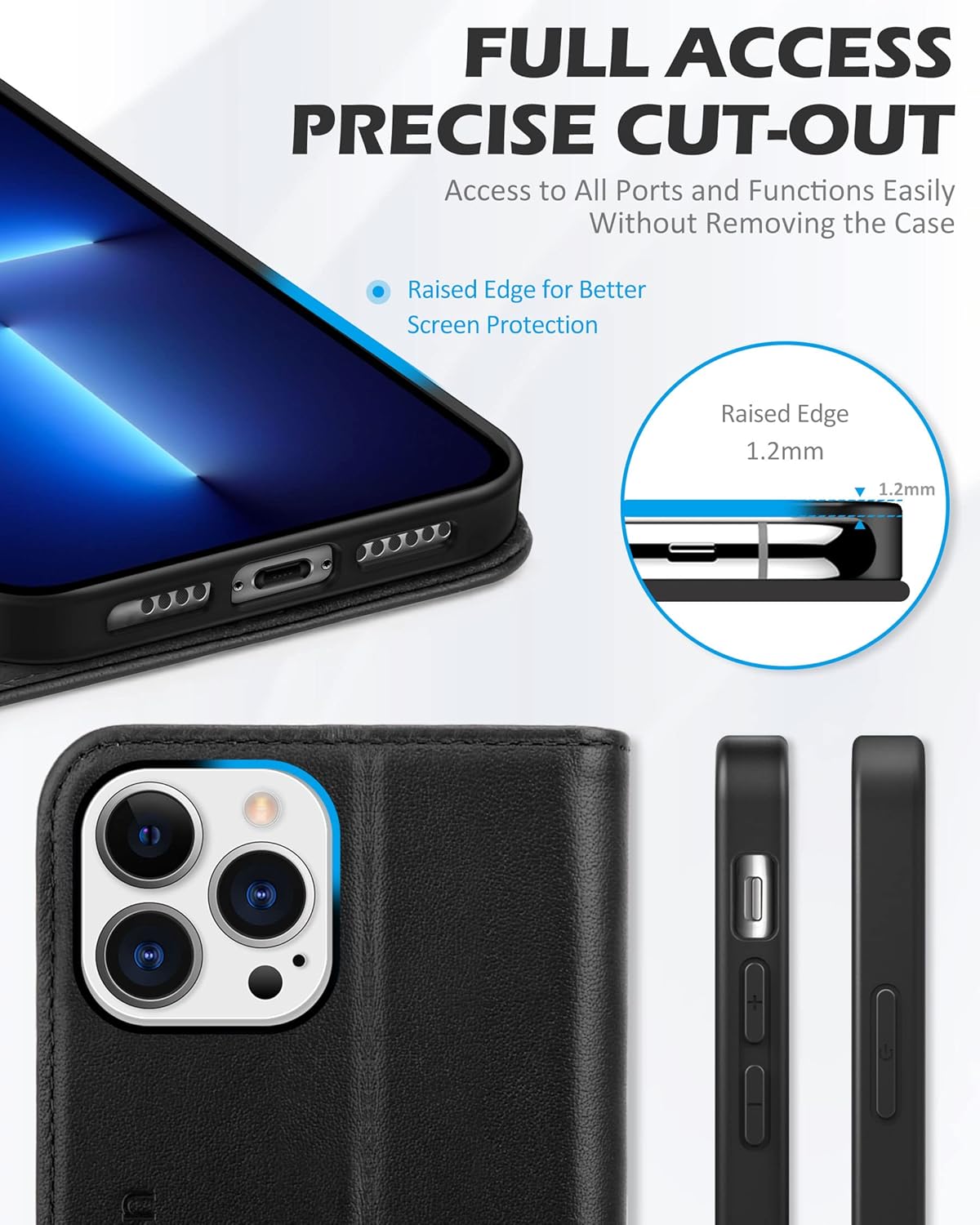 SHIELDON Funda para iPhone 13 Pro Max 5G, de piel auténtica, funda magnética a prueba de golpes, soporte RFID para tarjetas de crédito compatible