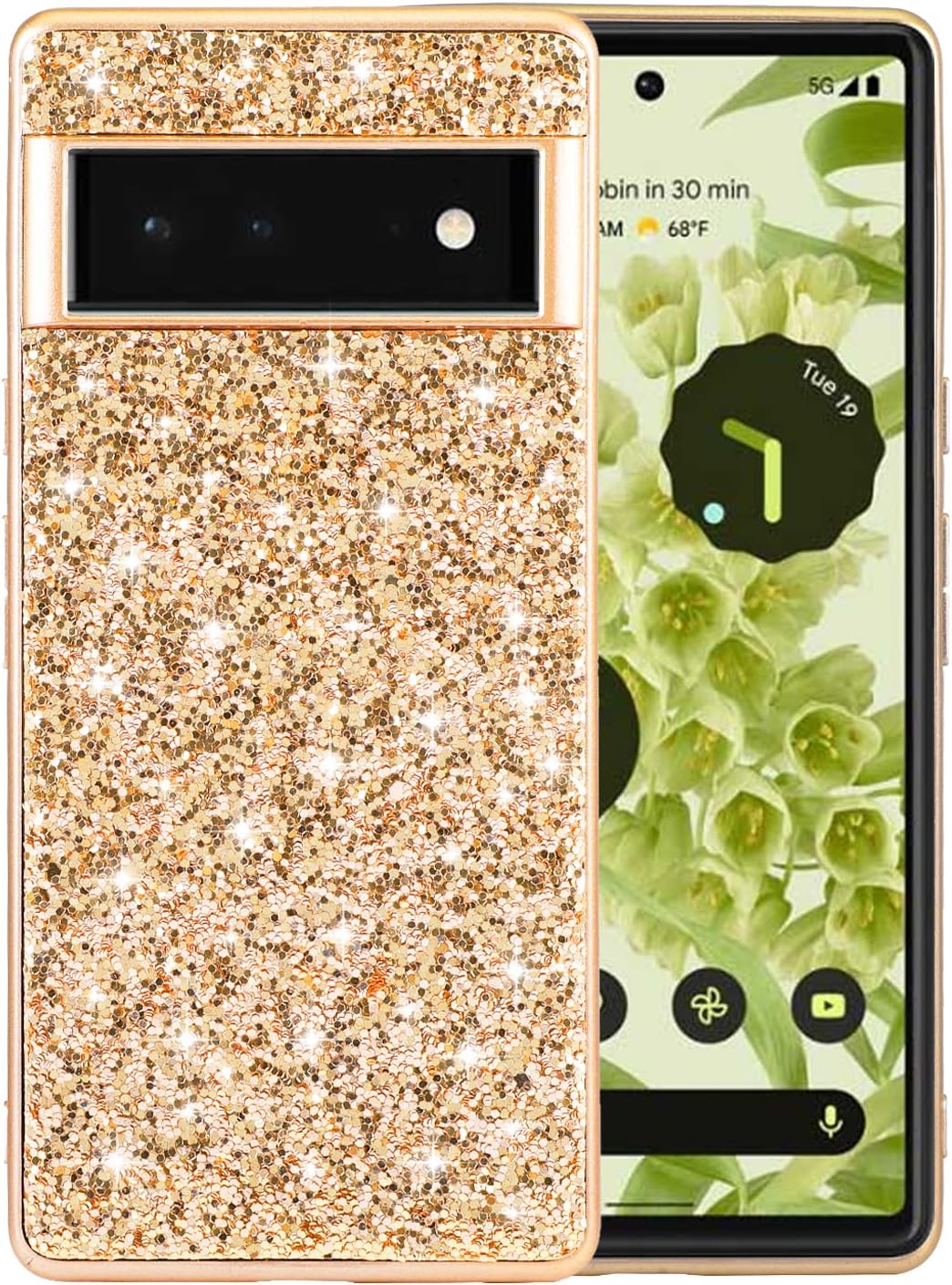 Ranyi Funda para Google Pixel 6a, funda para teléfono Google Pixel 6a, brillante brillante con diamantes de imitación con parachoques galvanizado