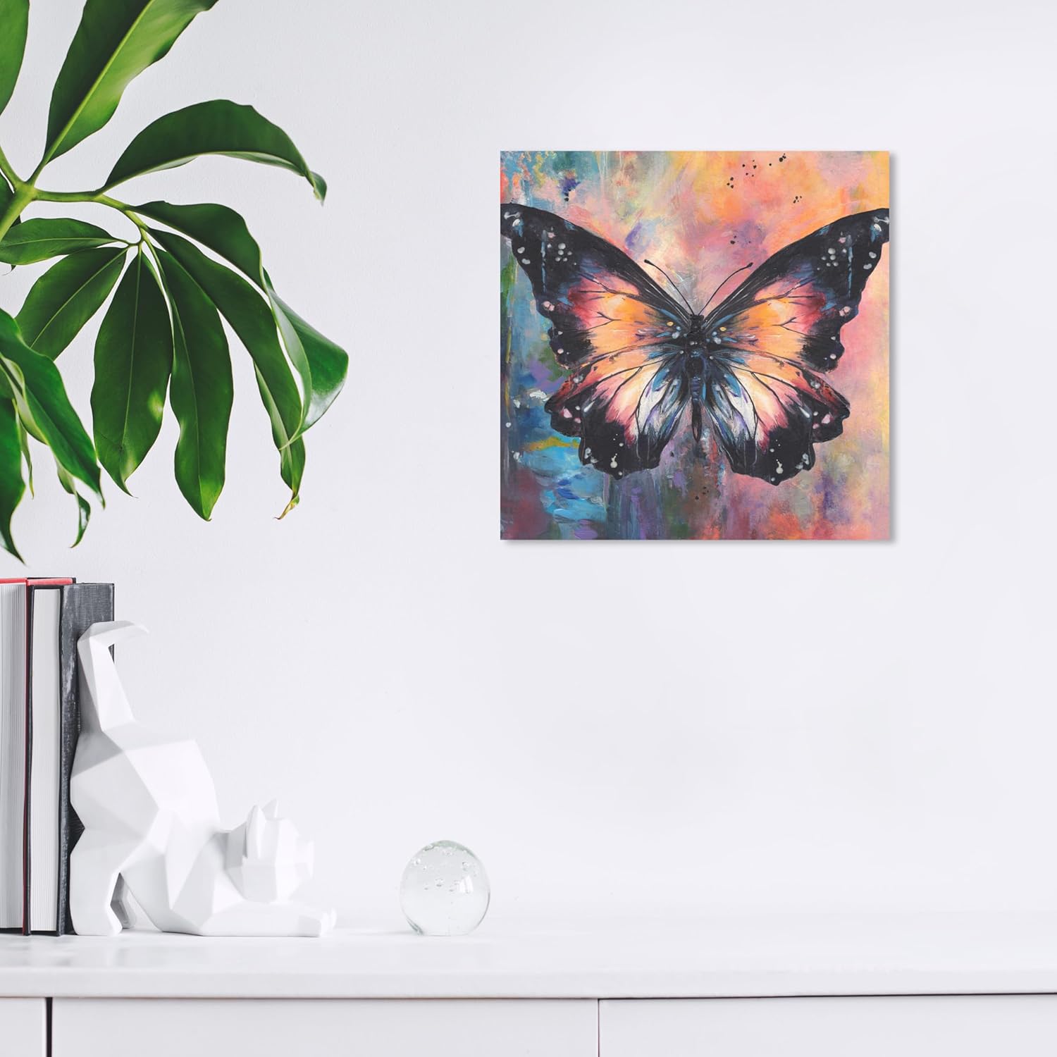 Wynwood Studio Lienzo decorativo contemporáneo con diseño de animales y mariposas, arte de pared para sala de estar, dormitorio y baño, 12 x 12