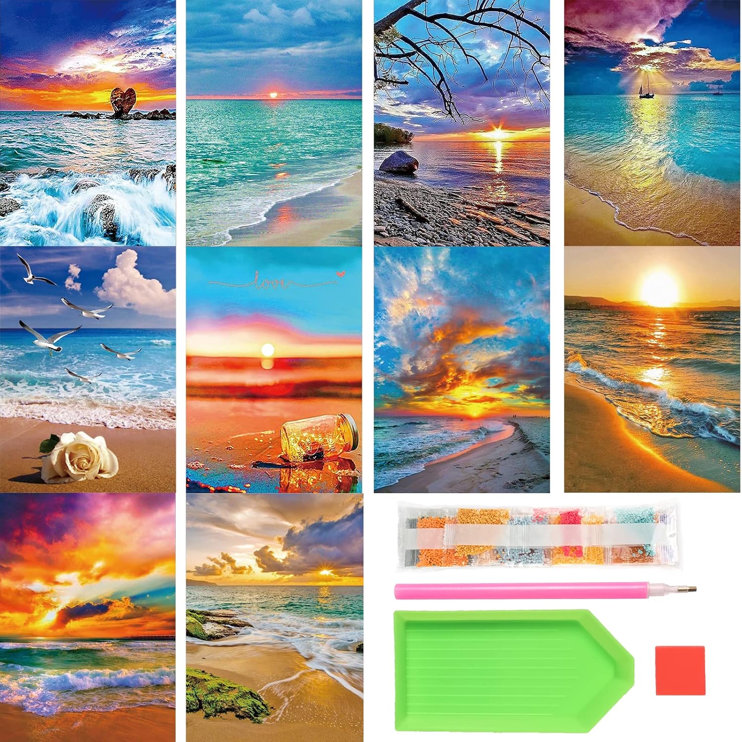 Tontut Paquete de 10 kits de pintura de diamantes, pintura de diamante redonda completa para adultos, niños principiantes, arte de diamantes para