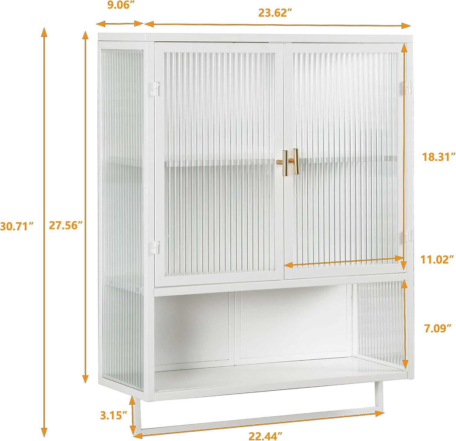 Armario de pared de doble puerta de vidrio estilo retro con estantes desmontables para oficina, comedor, sala de estar, cocina y baño, color blanco