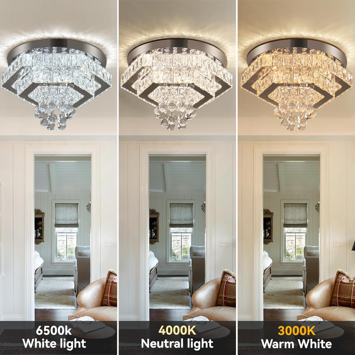 Finktonglan Moderna lámpara de techo LED de cristal regulable de 2 capas de montaje empotrado, lámpara de techo de acero inoxidable para sala de