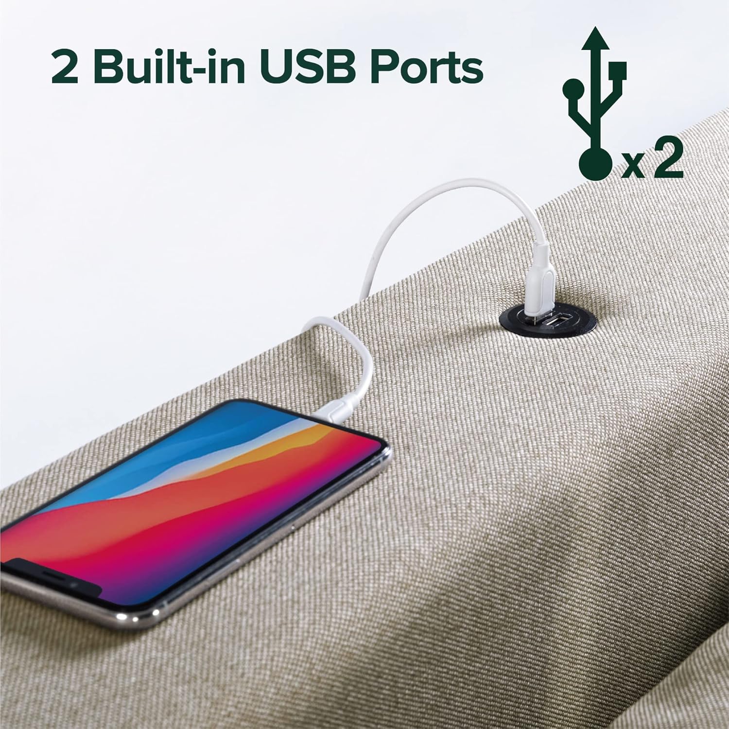 ZINUS Avery – Cama de plataforma con cabecero reclinable y puertos USB, no necesita somier, cabecero ajustable acolchado con altura personalizable,