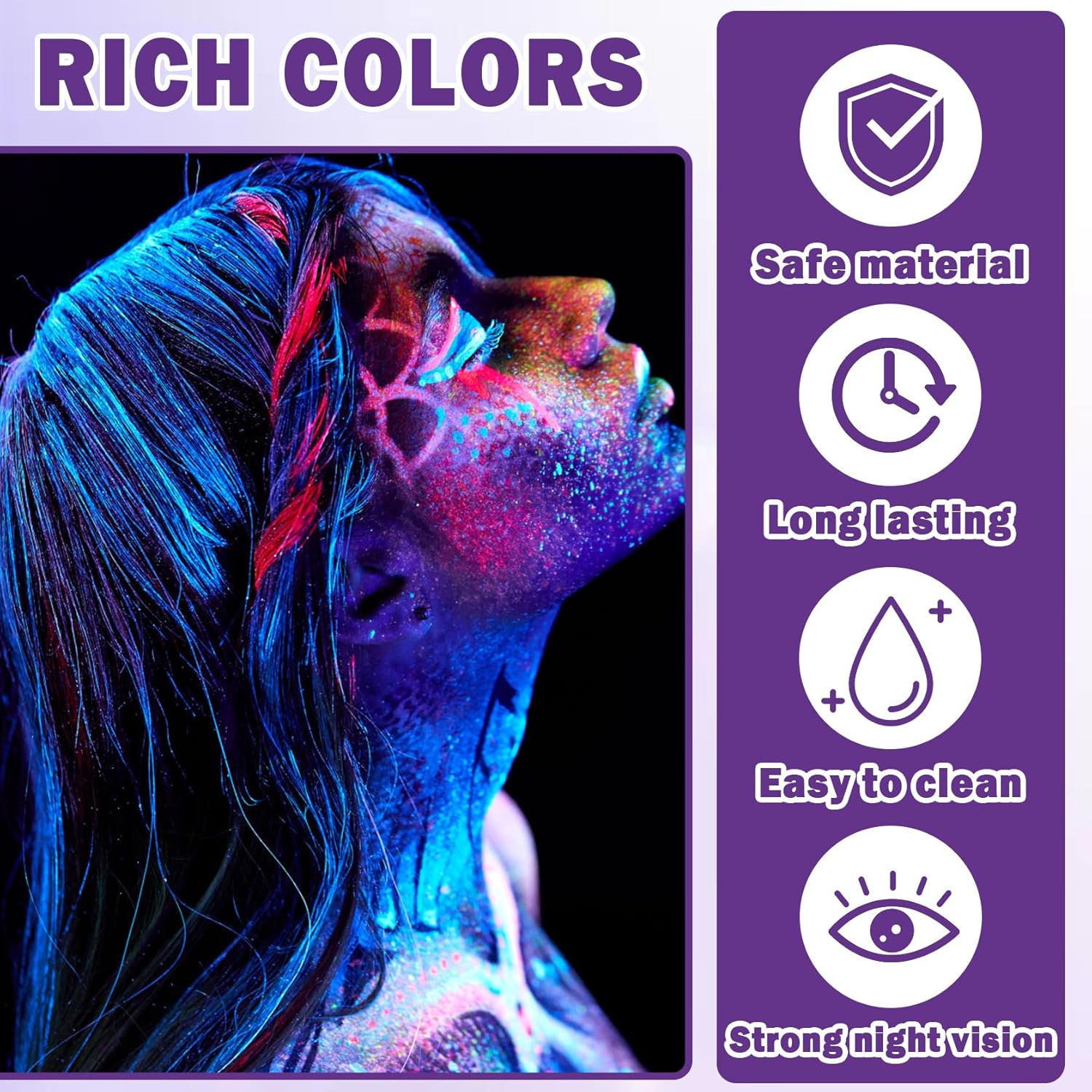 10 colores de pintura facial neón que brilla en la oscuridad, maquillaje activado por agua, paleta de delineador de ojos con luz negra, pintura