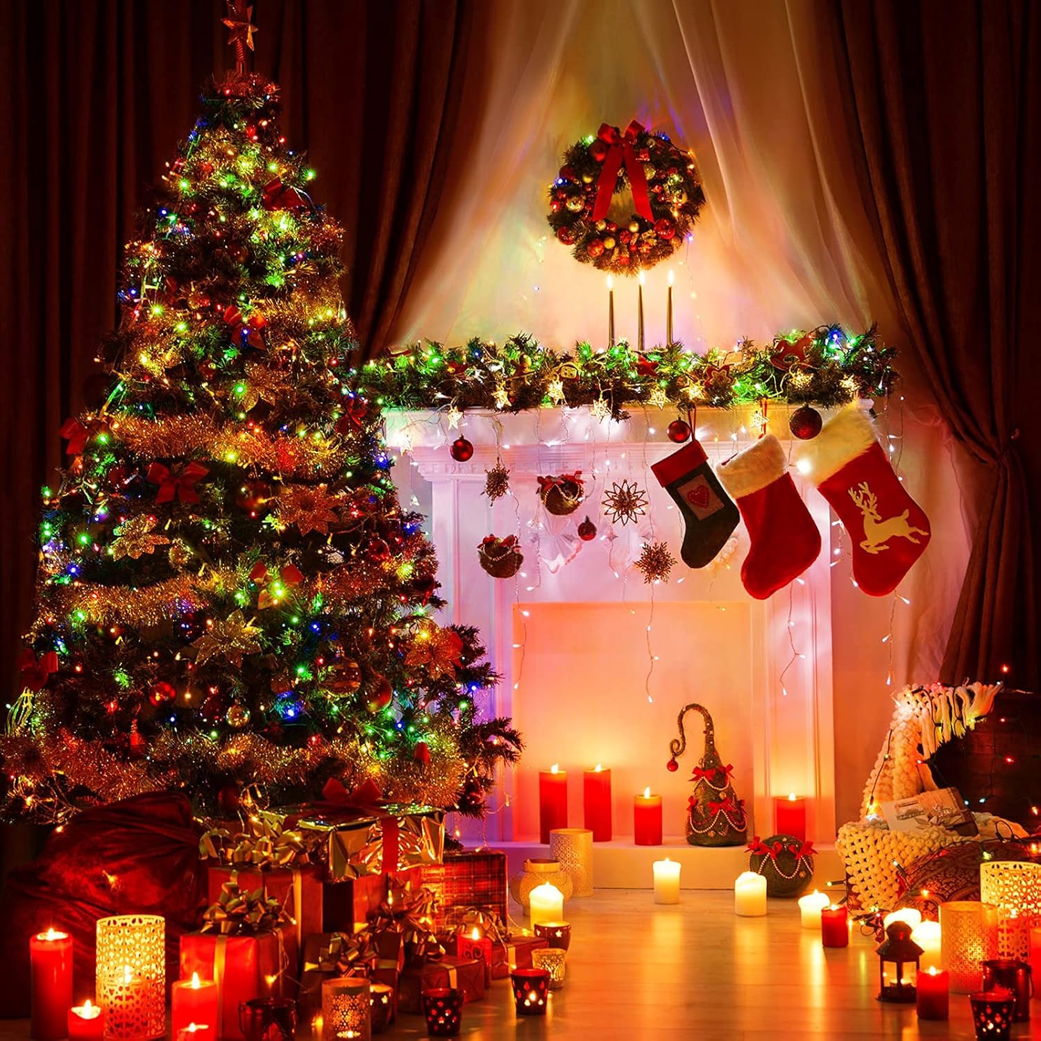 Luces de Navidad a pilas, paquete de 2 mini tiras de 50 luces LED de 17 pies con 8 modos de temporizador automático, luces de árbol impermeables