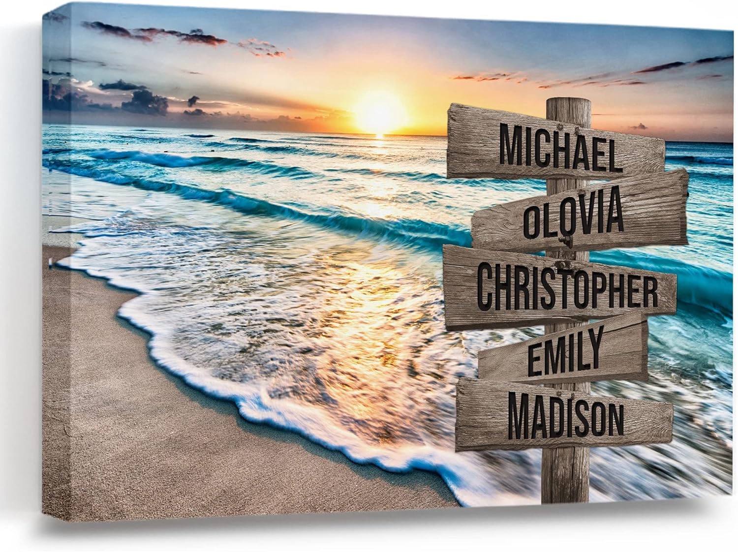 My Soul & Spirit – Lienzo personalizado con varios nombres y colores de atardecer en el océano, lienzo personalizado Crossroads para pared a