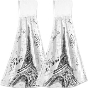 Nander Paris – Juego de 2 toallas absorbentes de algodón para cocina, diseño de torre Eiffel, para baño, lavandería, toalla para colgar, lavable a Nander Paris – Juego de 2 toallas absorbentes de algodón para cocina, diseño de torre Eiffel, para baño, lavandería, toalla para colgar, lavable a