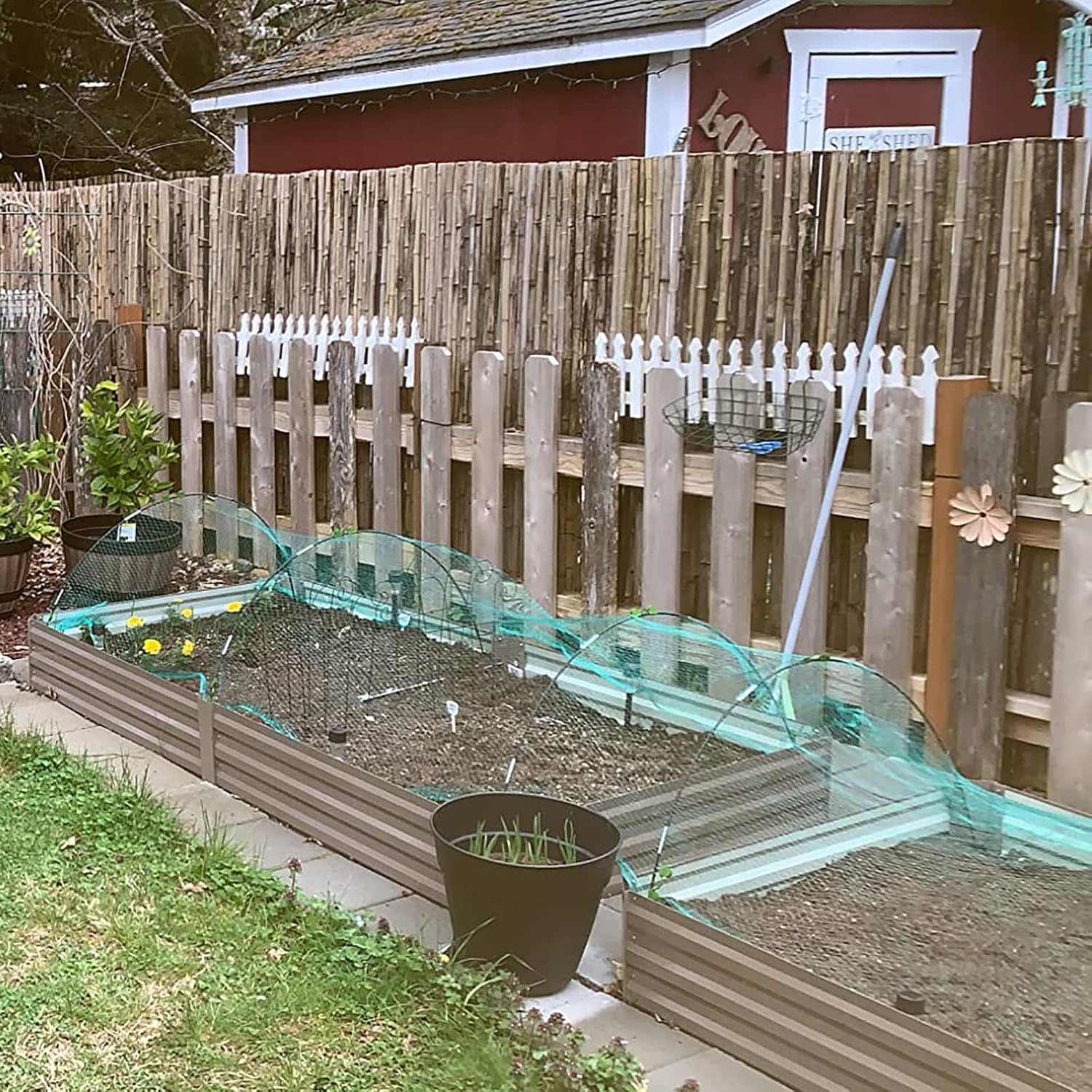 Aros de jardín, túnel de cultivo, 6 juegos de aros de invernadero de 7 pies para camas elevadas, marco de fibra de vidrio inoxidable para red de