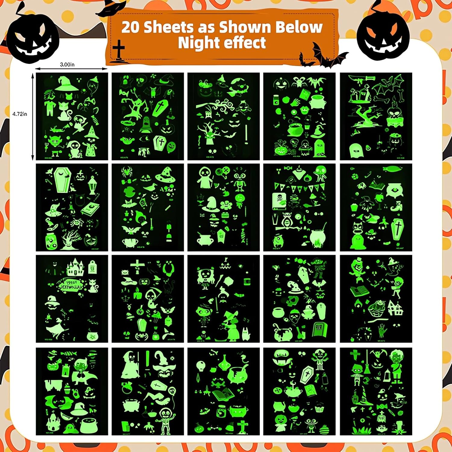 Tatuajes temporales para niños, decoraciones de Halloween brillantes, suministros de recuerdos de fiesta de cumpleaños, tatuajes falsos de