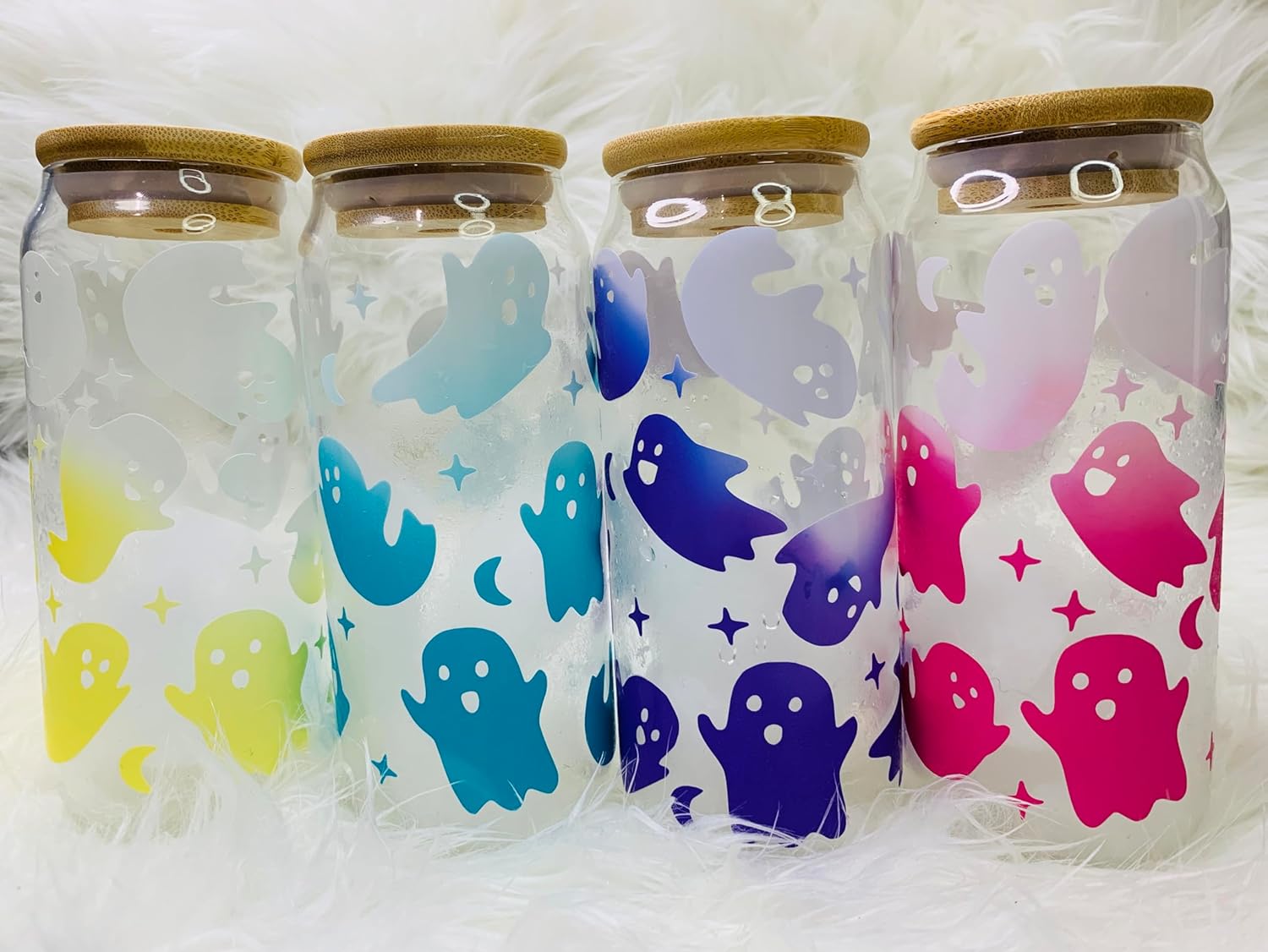 Libbey Can – Vaso de vidrio con fantasmas que cambian de color, vaso de vidrio de Halloween, vaso de café helado, regalo para amantes del café,