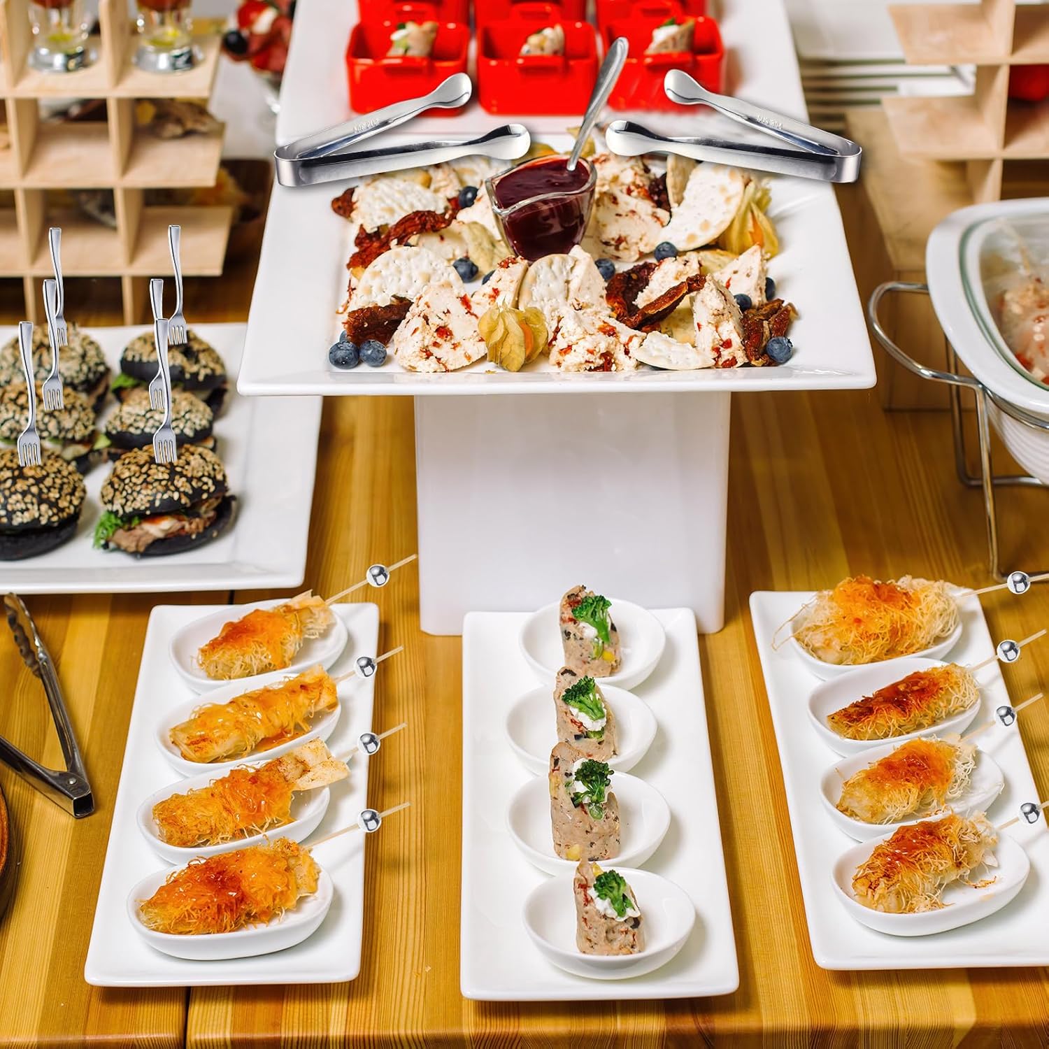 Juego de mini tenedores de cóctel y pinzas para servir para fiesta de boda, incluye pinzas, tenedores desechables para aperitivos, palillos de