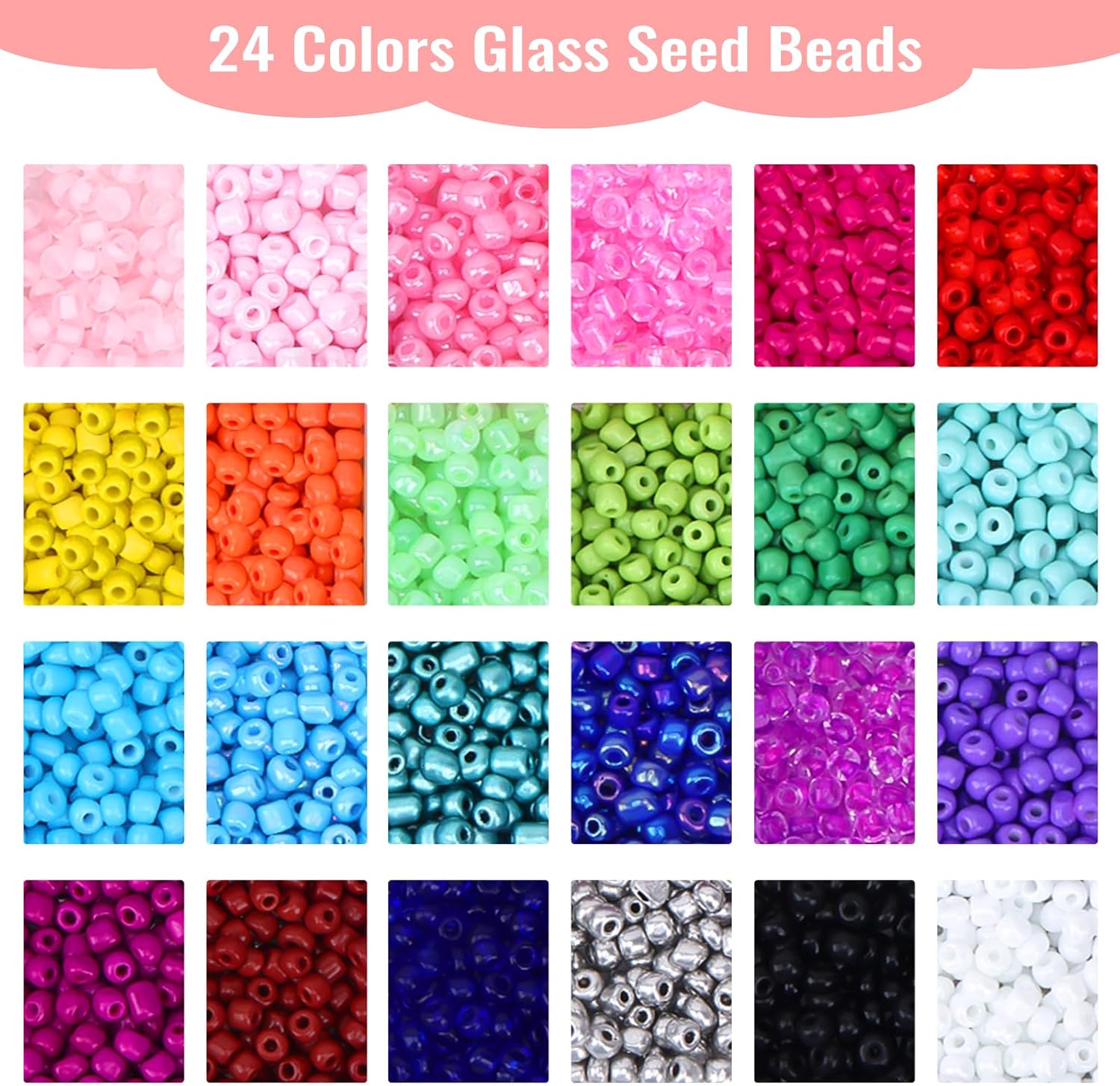 QUEFE Juego de 3460 cuentas de cristal de 0.157 pulgadas para hacer joyas, kit de fabricación de pulseras, kit de cuentas de cintura pequeñas de 24