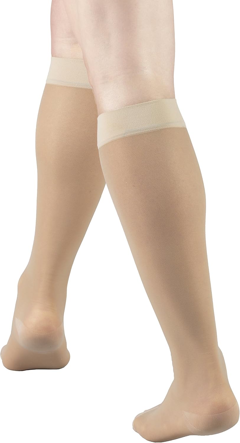 Truform – Medias de compresión traslúcidas para mujer, hasta la rodillas, 15-20 mmHg, 20 denier, color piel, talla S