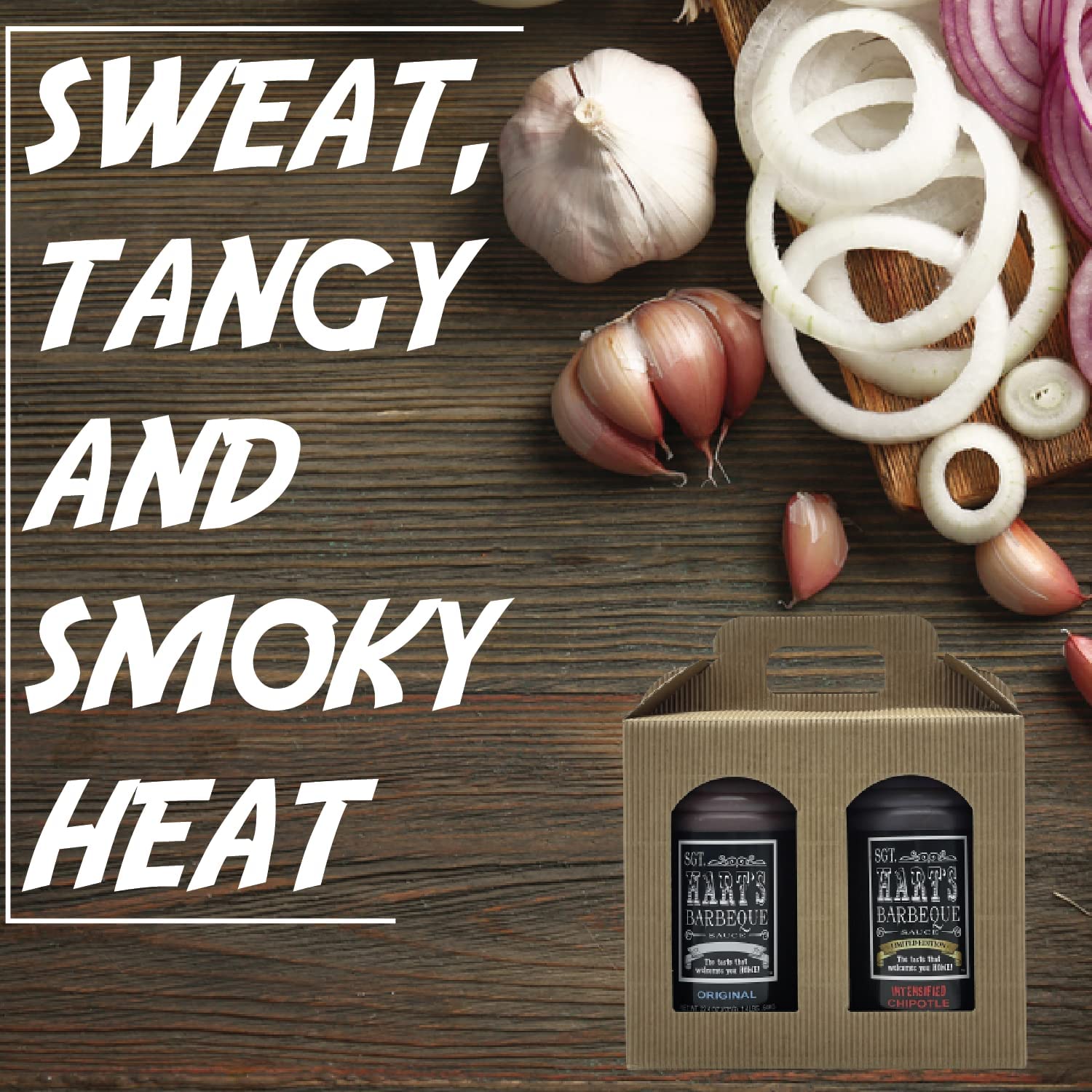 SGT. Hart’s BBQ Sauce Paquete de edición limitada con salsas de barbacoa de chipotle originales e intensas, salsa para glaseados, adobos y salsas,