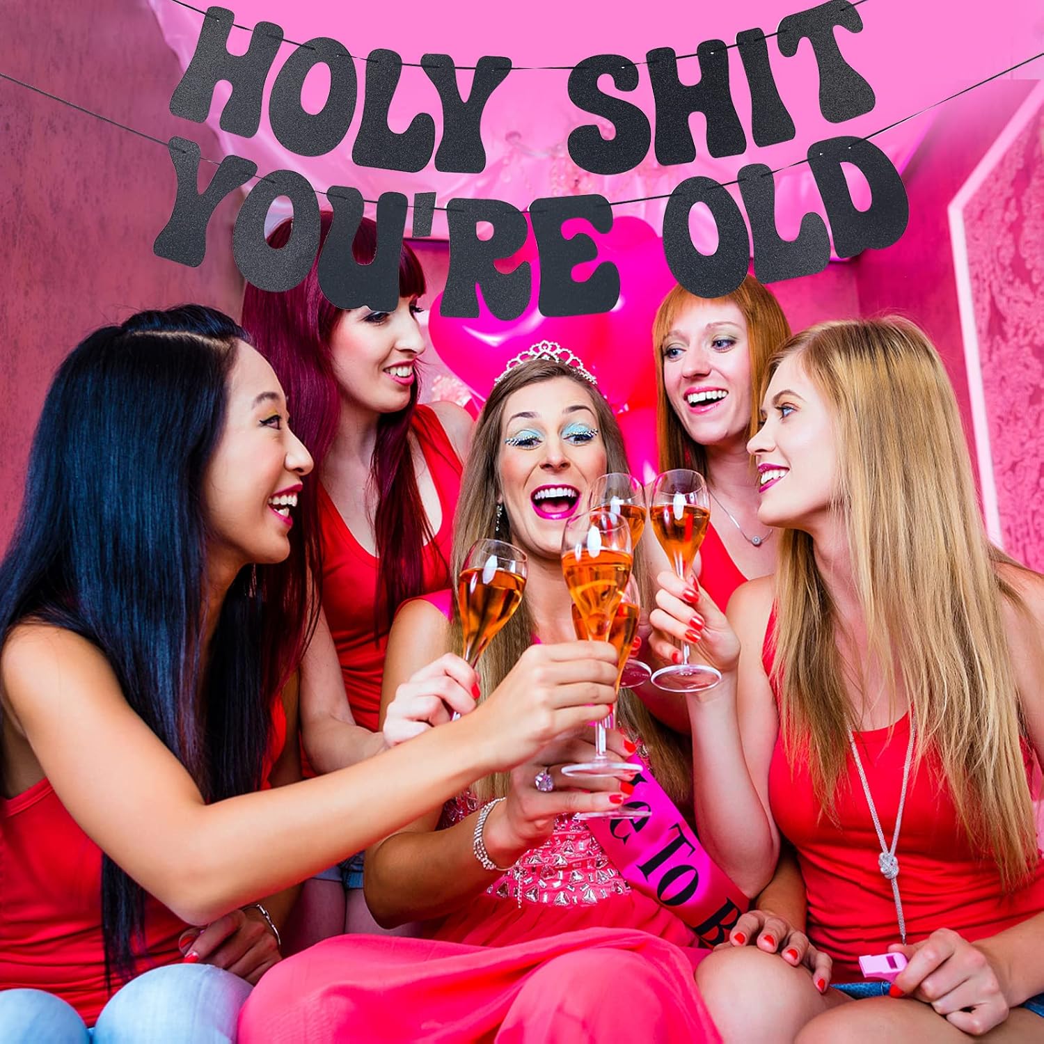 Decoraciones de cumpleaños número 30 para hombres y mujeres, pancarta de Holy Shit You’re 30, pancarta negra con purpurina para cumpleaños 30,