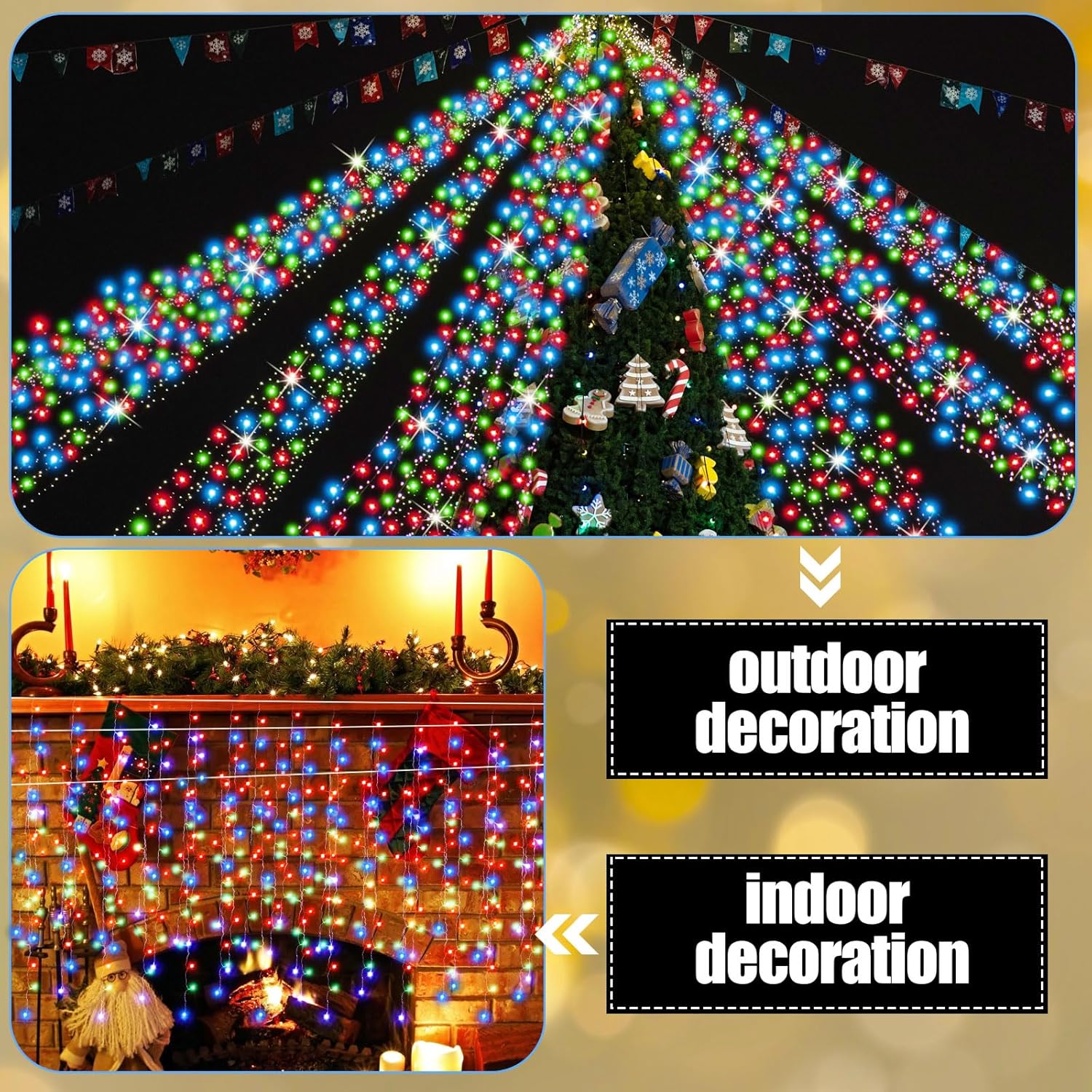 Baquler Luces LED de Navidad de carámbano de 200 pies, decoración al aire libre, 2592 luces LED extralargas parpadeantes, 8 modos, cable