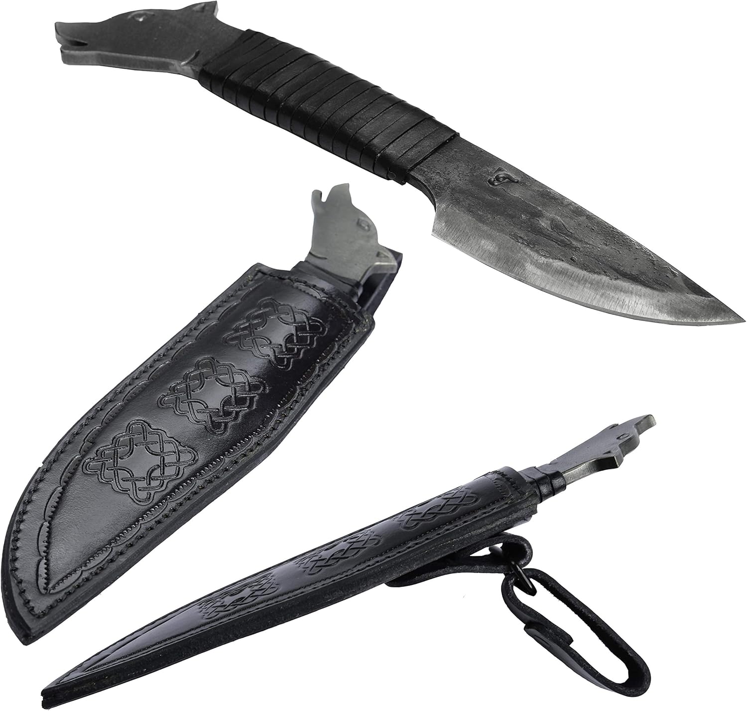 Toferner Cuchillo de regalo original – Lobo – Negro – Cuchillo forjado a mano – Deportes – Hoja endurecida a mano Hermoso producto. Longitud total