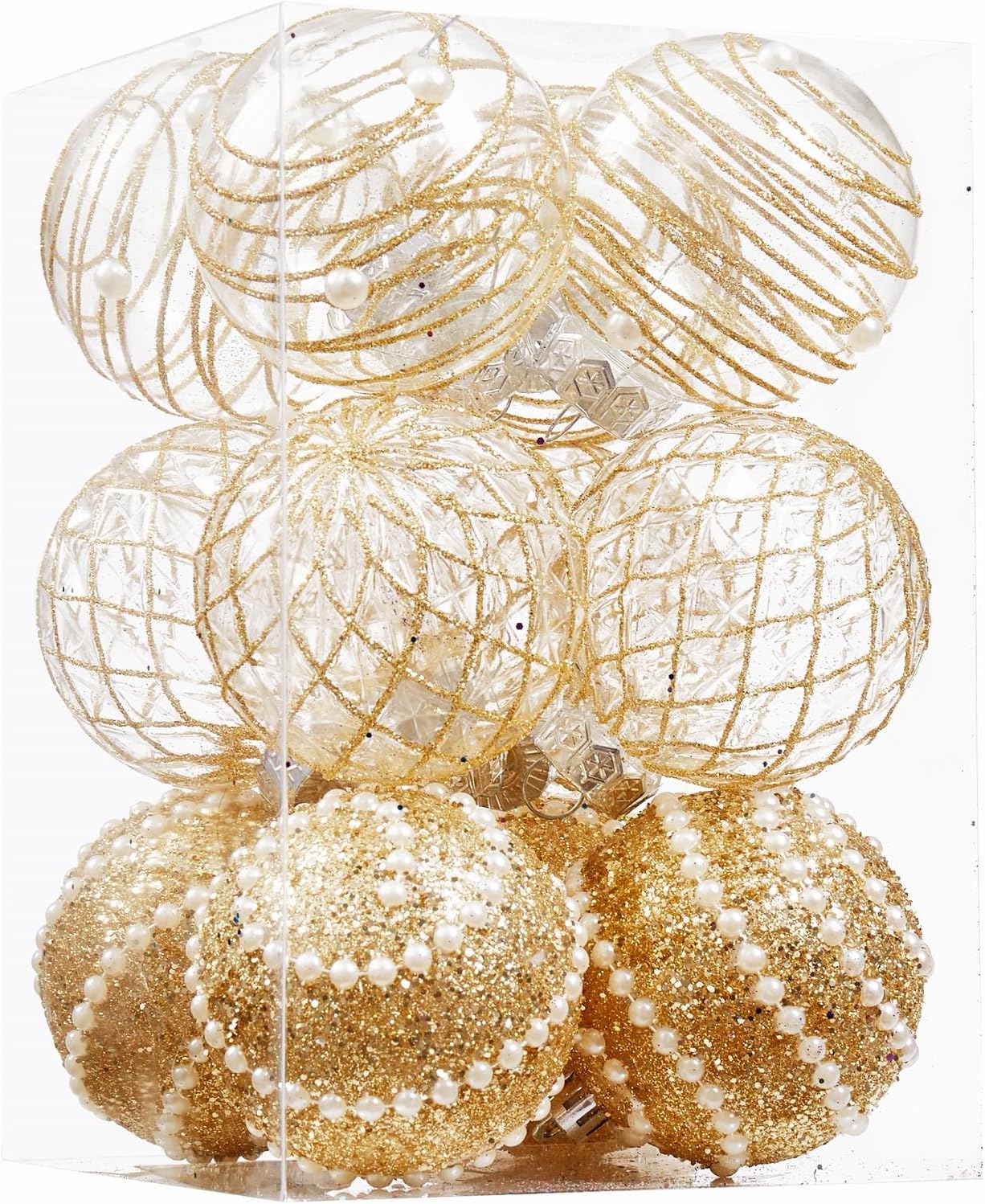 Adornos de bola de Navidad de 12 quilates, color dorado, inastillables, de plástico transparente, grandes, decoración de árbol de Navidad, delicados