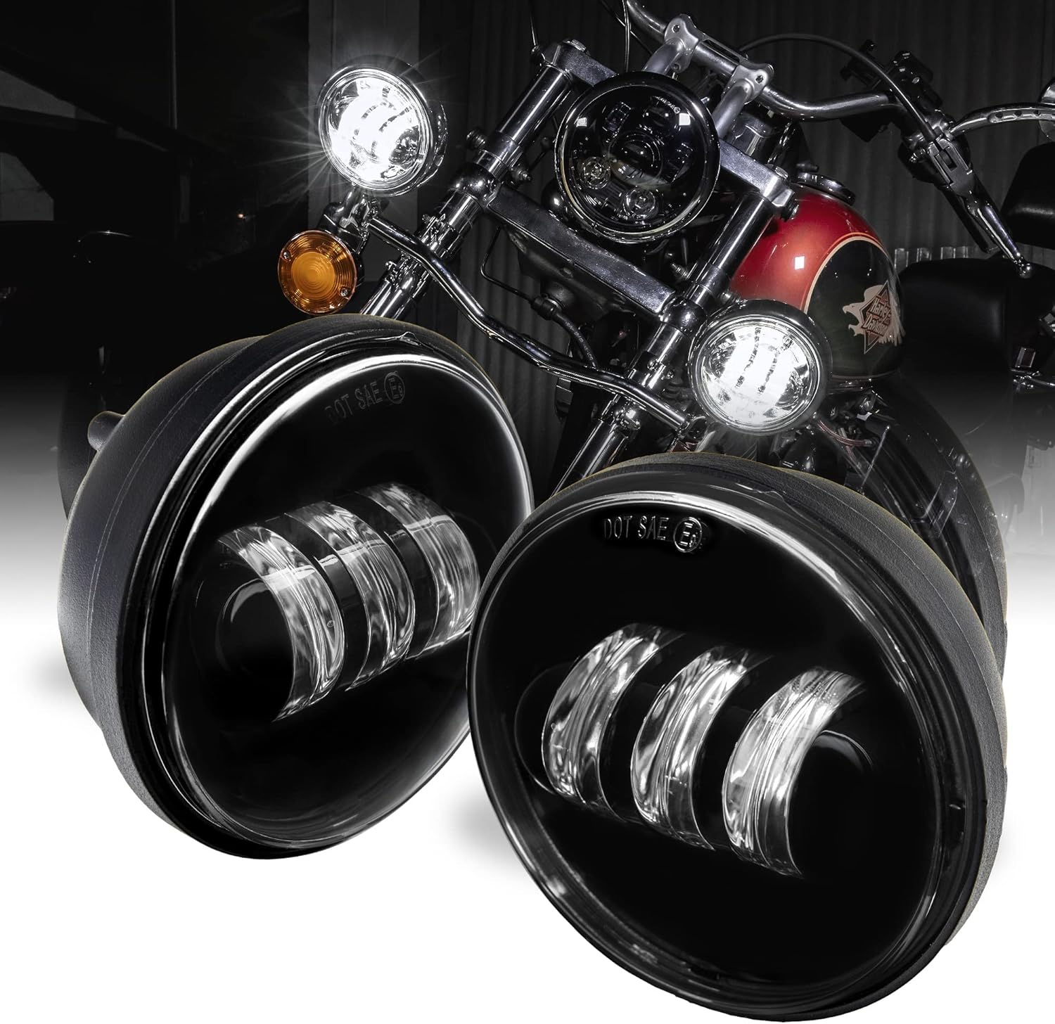 TRUE MODS – 2 luces LED Osram de 4.5 pulgadas para Harley antiniebla acabado negro 6,500 K 2,880 lúmenes Luz antiniebla de paso de motocicleta para
