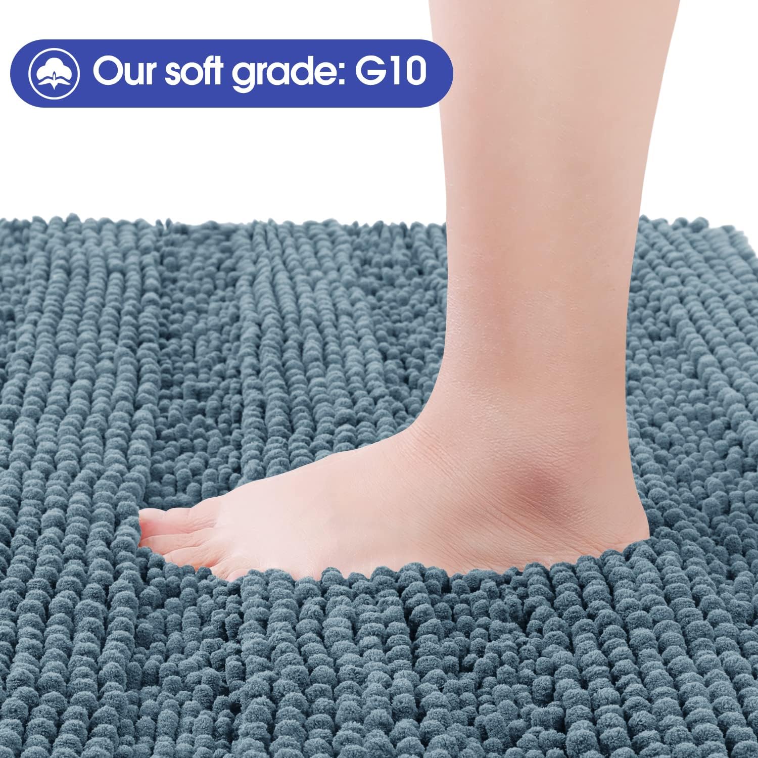 Juego de 3 alfombras de baño de felpilla ultra suaves, antideslizantes, absorbentes, peludas de felpa para baño, inodoro, dormitorio, color azul