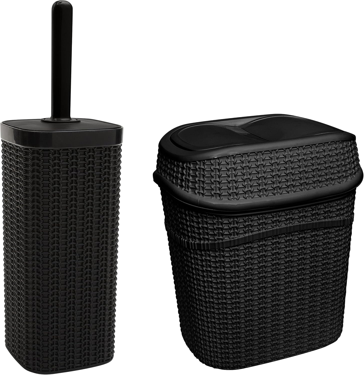 Bath Bliss Sailor Knot – Juego de escobilla de inodoro y basura, color negro mate