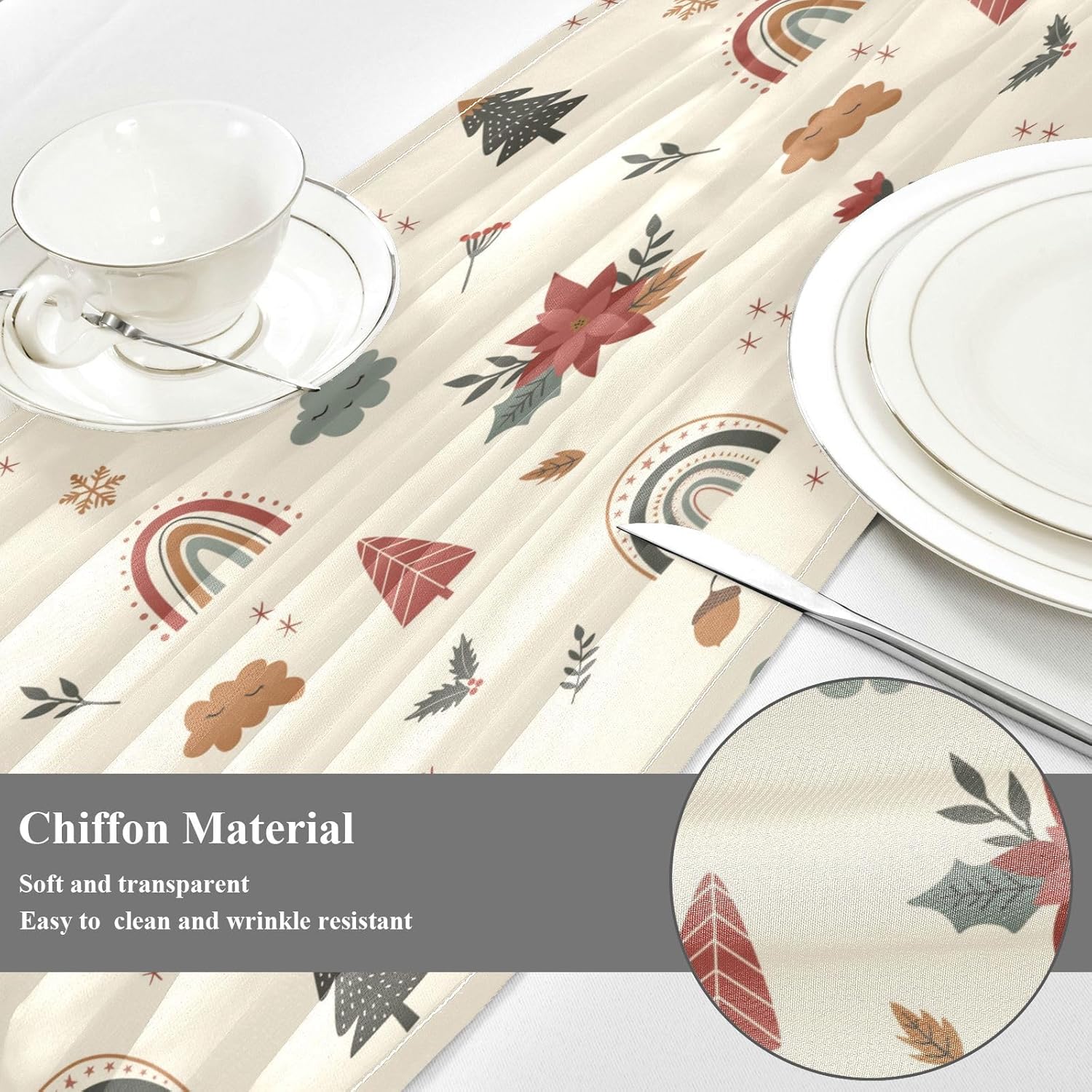Christmas Rainbows Flowers Table Runner Fall Kitchen Decor for Kitchen Decorations Christmas Table Runner 120 Inches Long