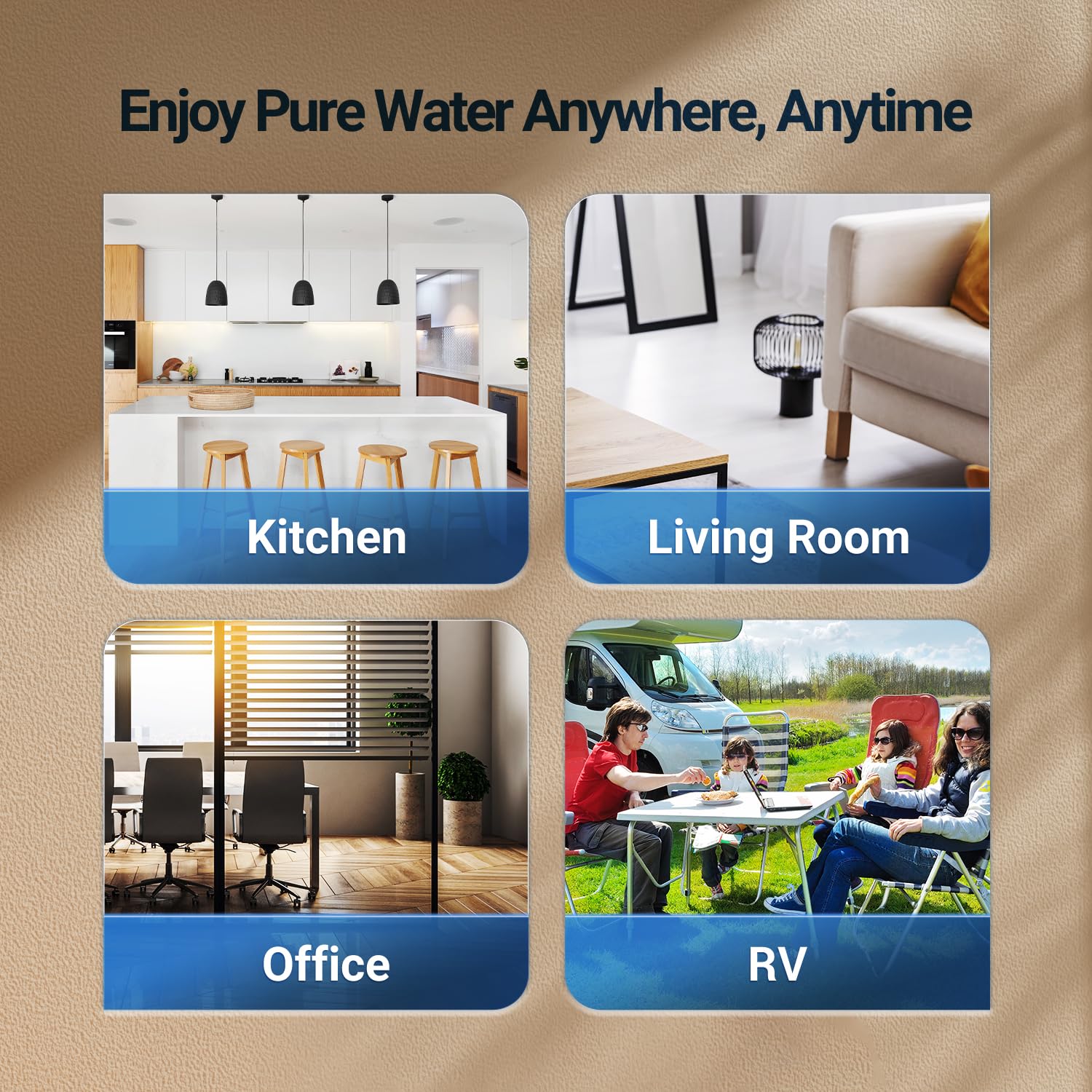 PUREPLUS Sistema de filtración de agua de ósmosis inversa para encimera, filtración de agua de encimera de 5 etapas, dispensador de agua caliente
