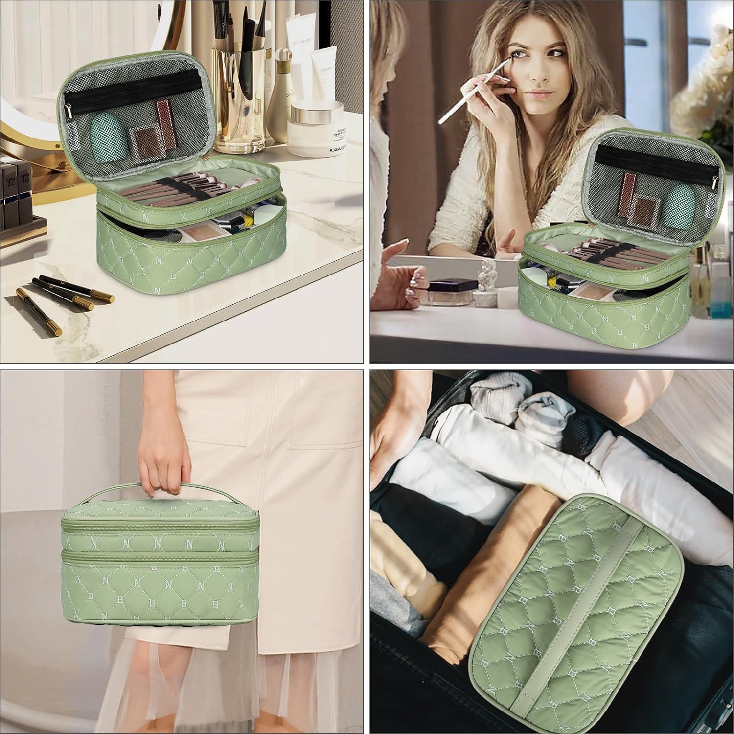 NUBILY Bolsa de maquillaje, 2 unidades, organizador de maquillaje impermeable, Verde, Moda, chic