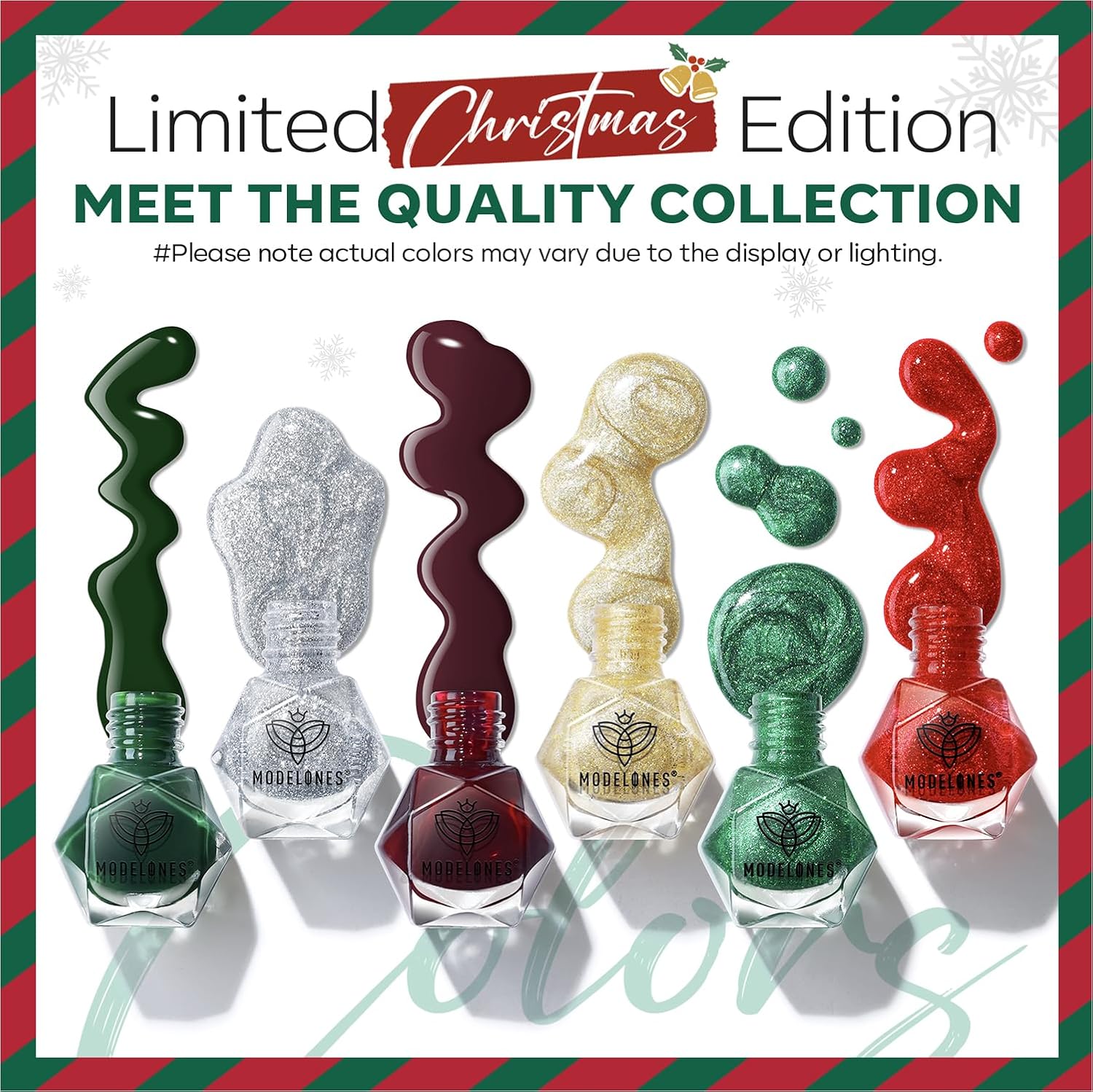 modelones Juego de esmaltes de uñas de Navidad, 6 colores, rojo y verde, con purpurina, juego de esmalte de uñas dorado y plateado, kit de esmalte