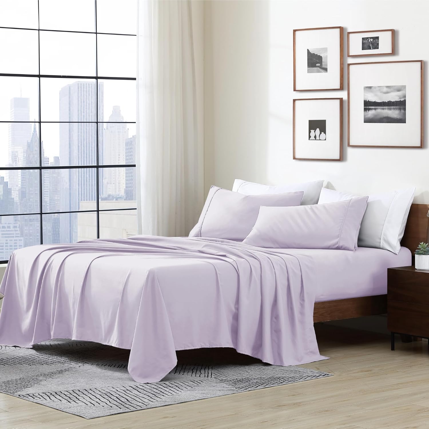 Cathay Home Essentials Juego de sábanas de microfibra ultra suave, hipoalergénicas, resistentes a las arrugas, doble cepillado, color lavanda,