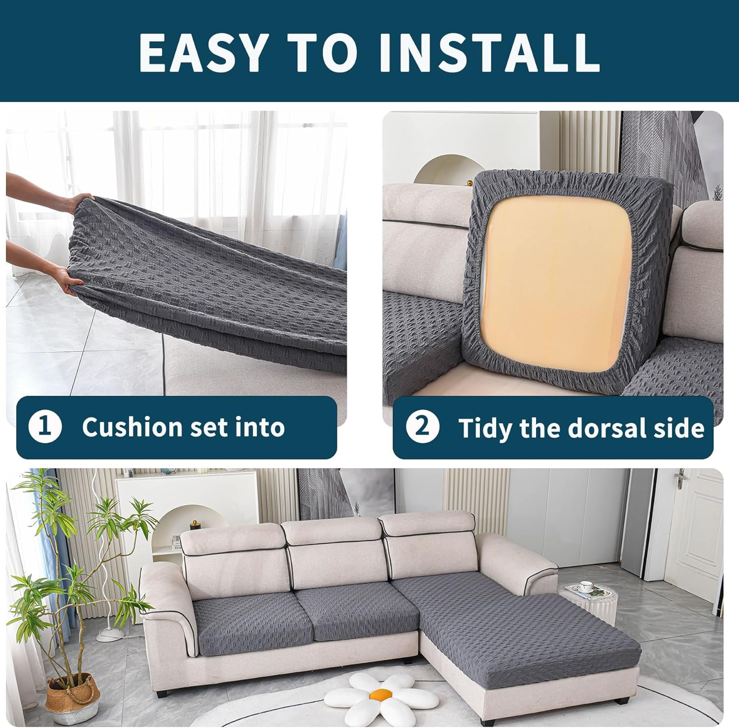LUFEIJIASHI Fundas para sofá seccional, fundas de cojín en forma de L para sofá seccional, fundas elásticas para sofá seccional, protector de
