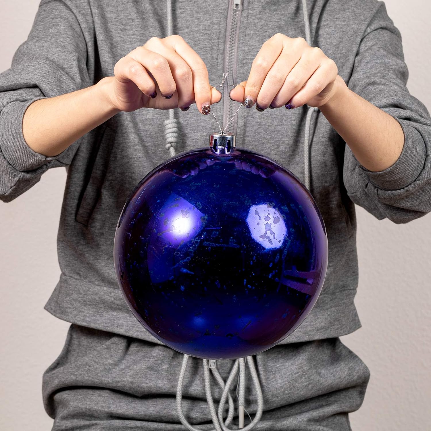 1 adornos de bola de Navidad, color azul marino, gigante, inastillable, decorativos, para decoración de fiestas de vacaciones (20 cm-8 pulgadas)