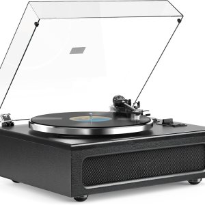Tocadiscos todo en uno de alta fidelidad con transmisión por correa para discos de vinilo incorporados, 2 altavoces estéreo de agudos y 2 bajos, Tocadiscos todo en uno de alta fidelidad con transmisión por correa para discos de vinilo incorporados, 2 altavoces estéreo de agudos y 2 bajos,