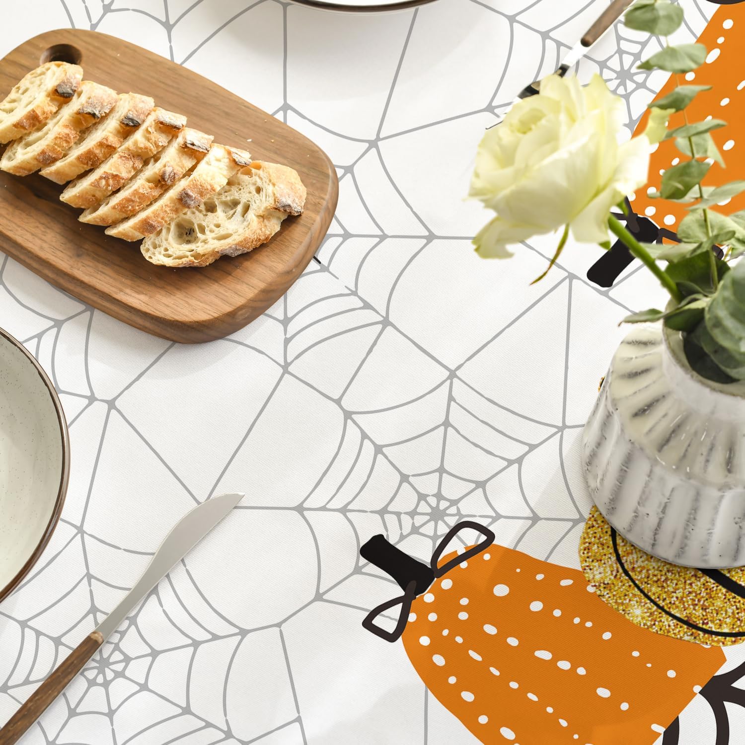 Horaldaily Mantel redondo de Halloween de 70 x 70 pulgadas, diseño de telaraña de calabaza con temática aterradora, lavable, para decoración de
