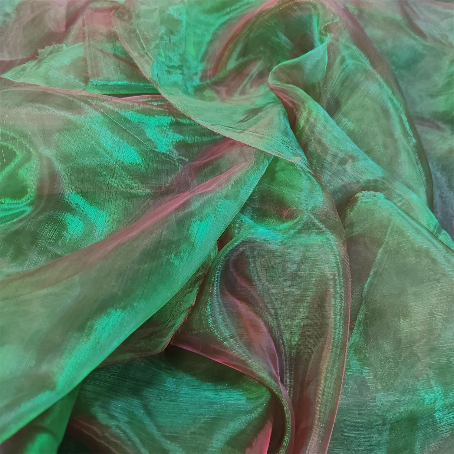 Tela de organza transparente ligera de dos tonos, gasa holográfica iridiscente, tela de tul de encaje oganza para vestido, fiesta, fondo brillante,