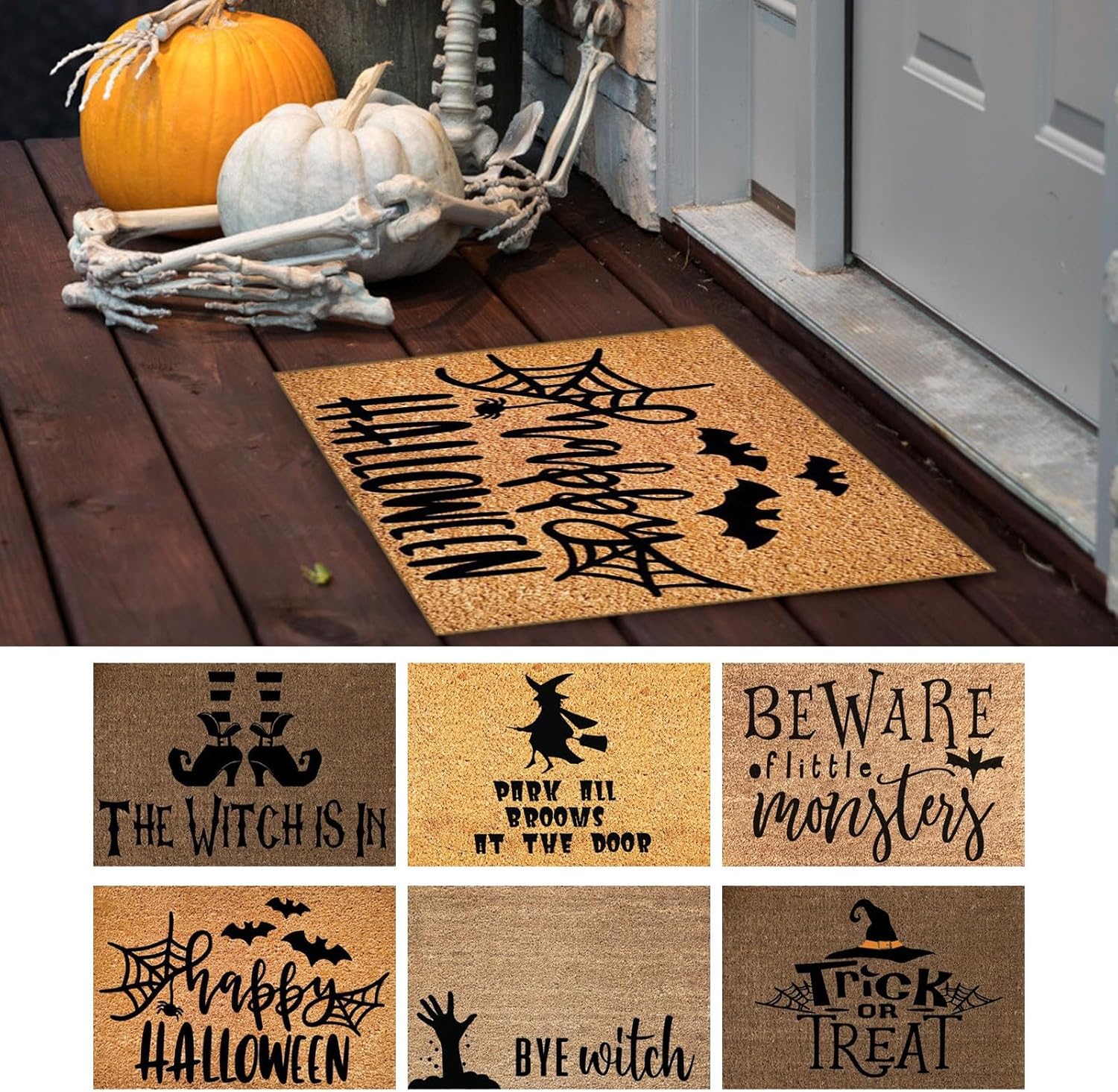 Felpudo de Halloween para interiores y exteriores, decoración de puerta delantera, decoración de Halloween, porche, entrada