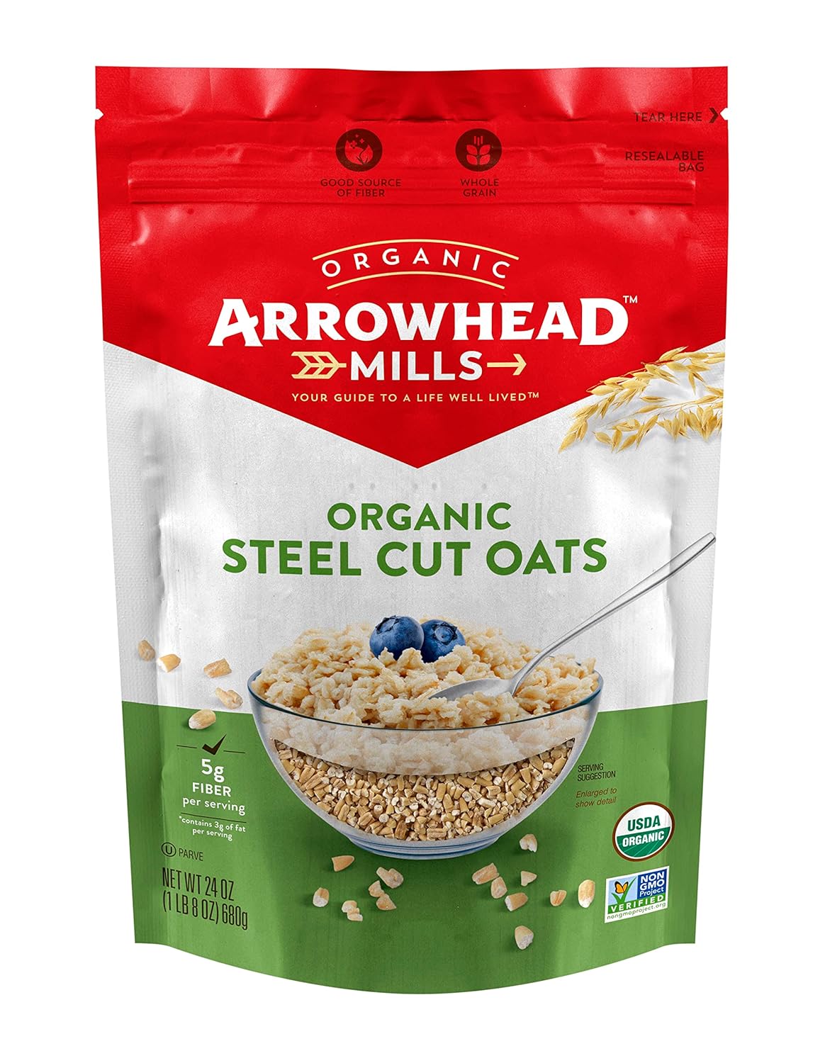 Arrowhead Mills Avena cortada al acero, sin gluten (6x24oz)