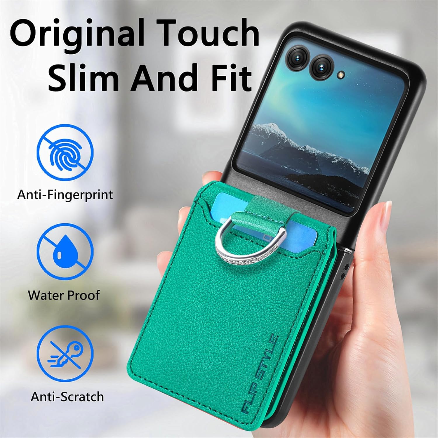 Asuwish Funda compatible con Motorola Razr Plus 2023 Razr+ y soporte para ranura para tarjeta de crédito, soporte de anillo delgado, accesorios de