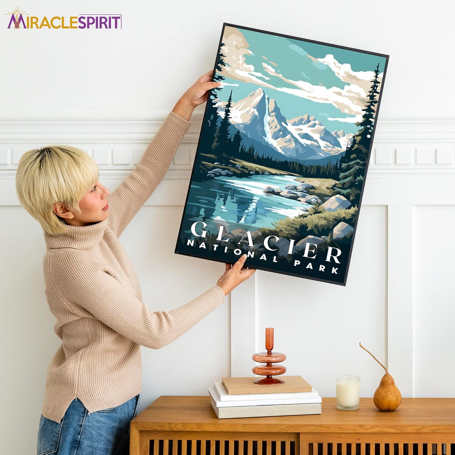 Glacier National Park, National Parks Wall Poster, Glacier National Park Wall Art, Abstract Nature Landscape Forest Wall Art Pictures for Bedroom