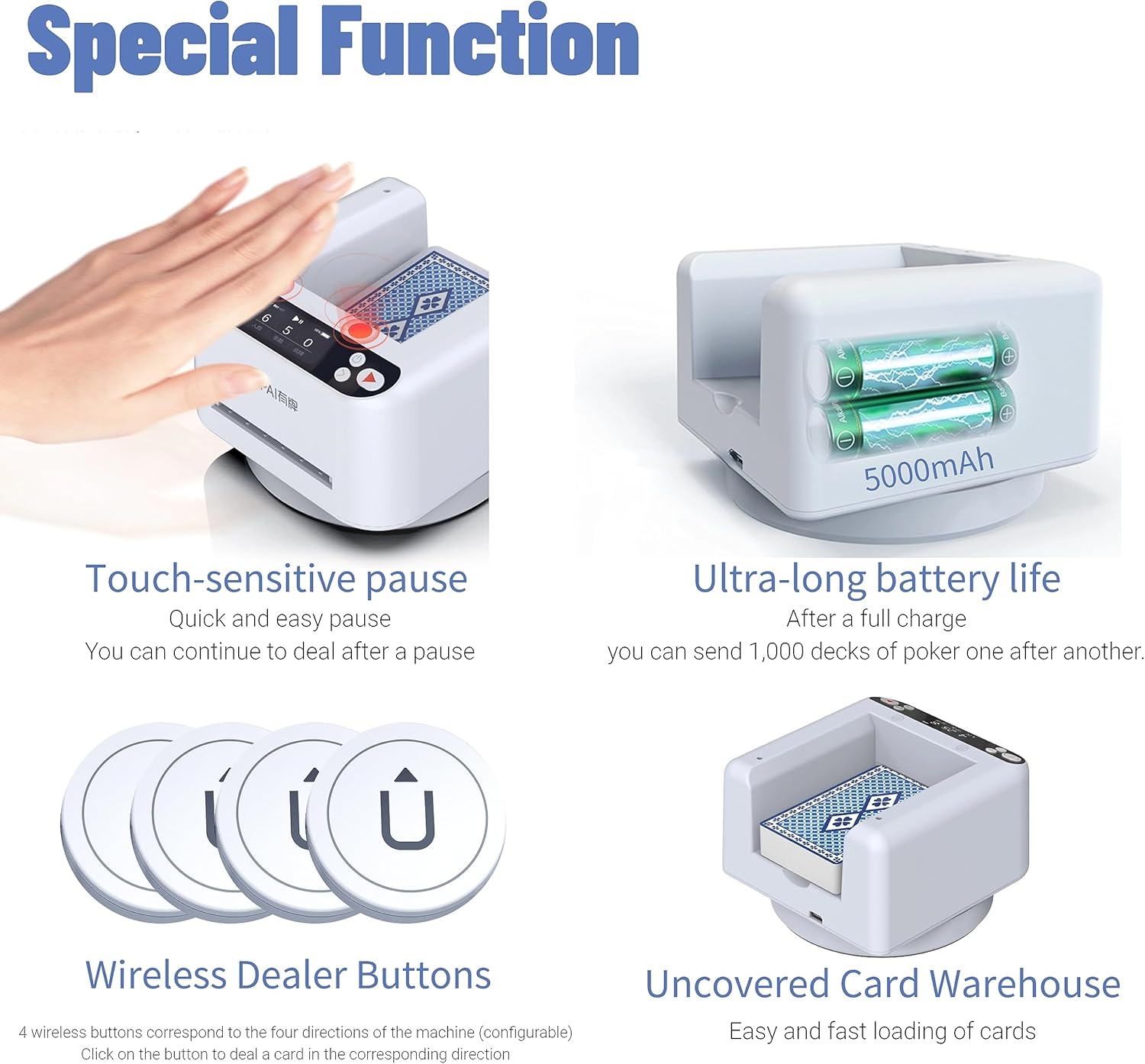 Automatic Card Dealer Machine, 360 Rotating Auto Poker Card Dealer Machine Fast Accurate & Stable Smooth Dealing, 1-8Player, Playing Card