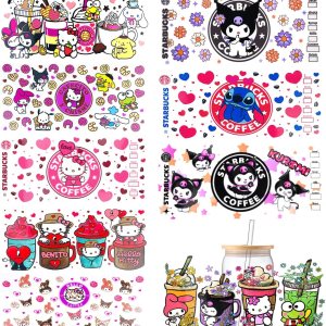 Calcomanías de transferencia de copa UV DTF para vidrio, 9 hojas de transferencia de tazas para manualidades, calcomanías para tazas de vidrio Calcomanías de transferencia de copa UV DTF para vidrio, 9 hojas de transferencia de tazas para manualidades, calcomanías para tazas de vidrio