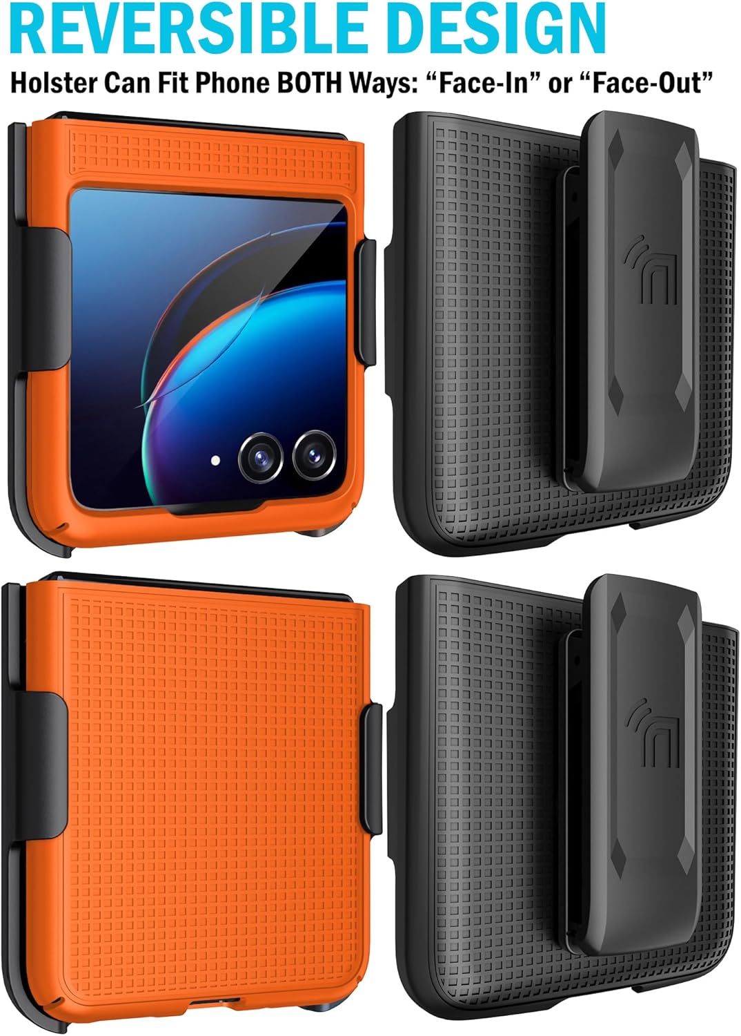 Nakedcellphone – Funda con clip para Motorola RAZR+ 2023, textura de cuadrícula cubierta rígida delgada y rotacióntrinquete Combo de funda de cadera