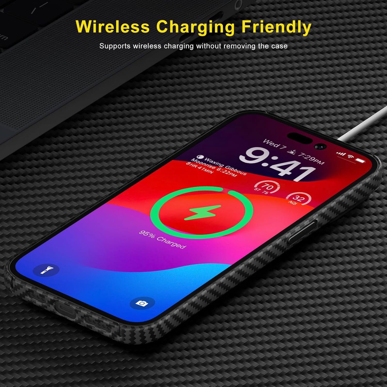 memumi Funda de fibra de carbono para iPhone 15 Plus, resistente y duradera de 0.020 in, ajuste delgado, para iPhone 15 Plus, fibra de aramida real,