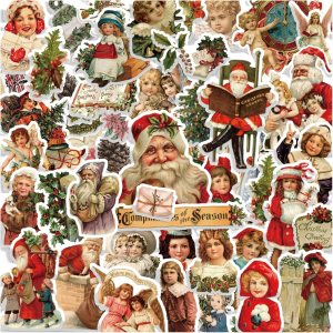 100 calcomanías navideñas que no se repiten, retro, Papá Noel, decoración de Navidad, calcomanías impermeables para álbumes de recortes, tarjetas, 100 calcomanías navideñas que no se repiten, retro, Papá Noel, decoración de Navidad, calcomanías impermeables para álbumes de recortes, tarjetas,