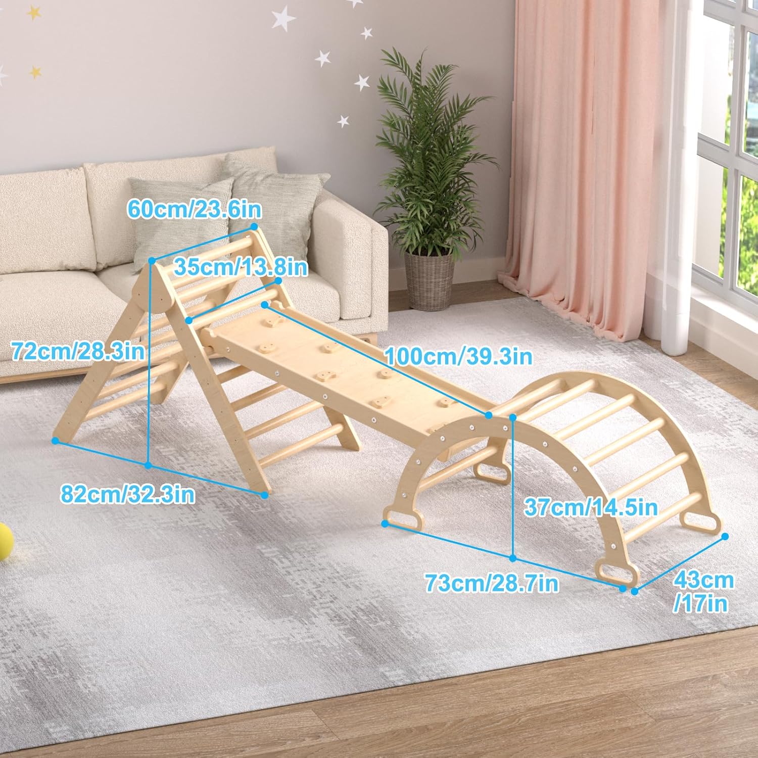 XJD Juego de triángulos Pikler 7 en 1, juguetes de escalada plegables para niños pequeños, parque infantil interior para niños de 1 a 6 años, con
