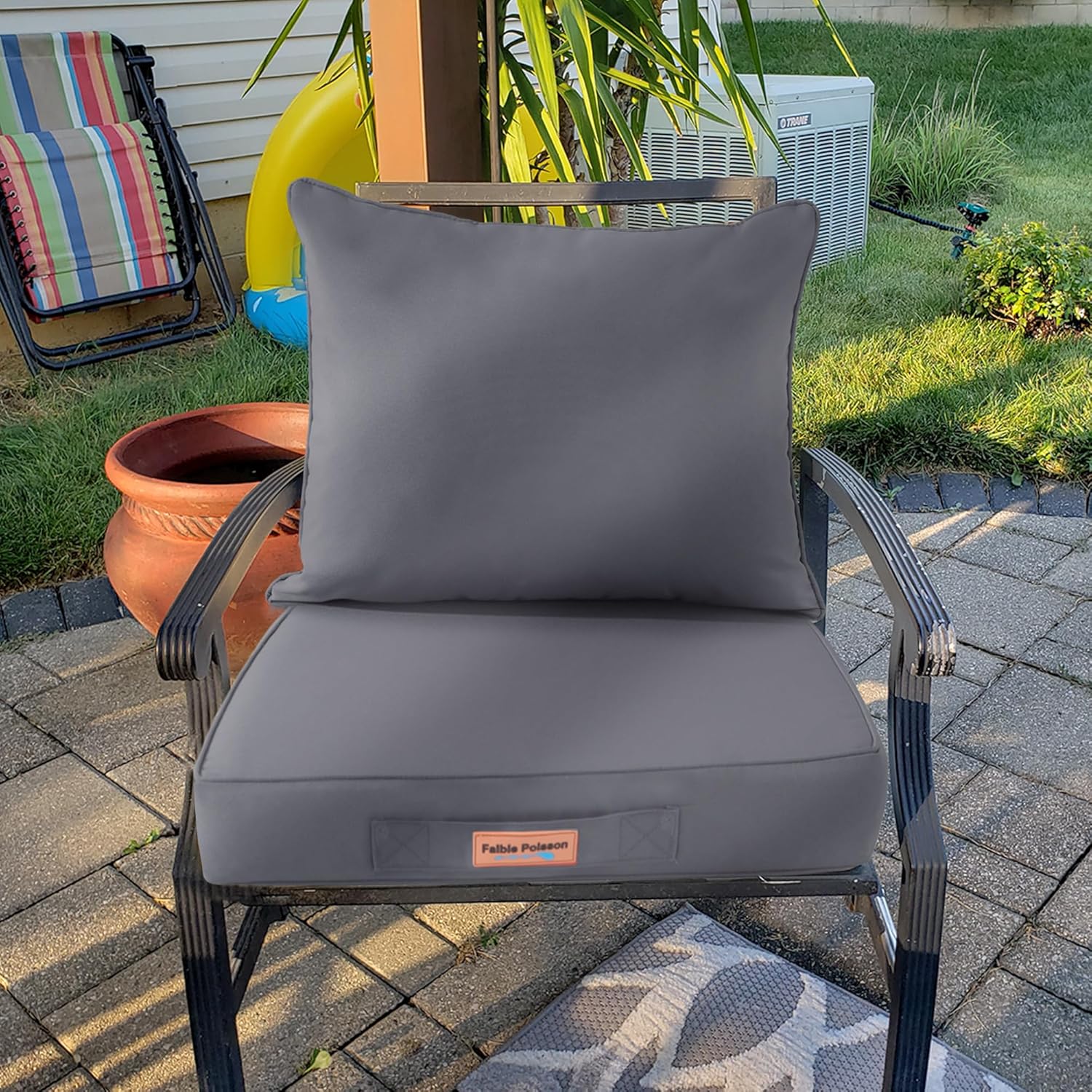 Cojines para sillas de exterior, 22 x 22 pulgadas, impermeables, para respaldo y asiento profundo para muebles de patio, con asa y correas