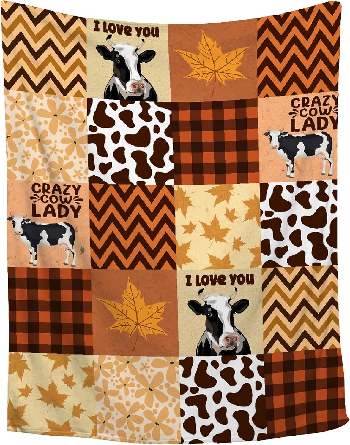 Manta con estampado de vaca, linda manta de vaca ultra suave, con hojas de arce, manta de otoño para niños pequeños, mujeres y hombres, regalos de