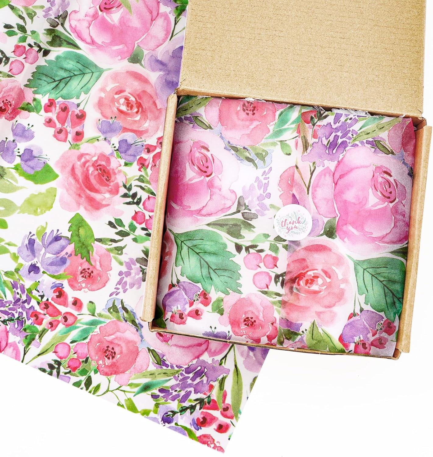 Whaline 100 piezas de papel de seda floral acuarela flores papel de regalo papel de embalaje de flores papel de bricolaje papel de manualidades para